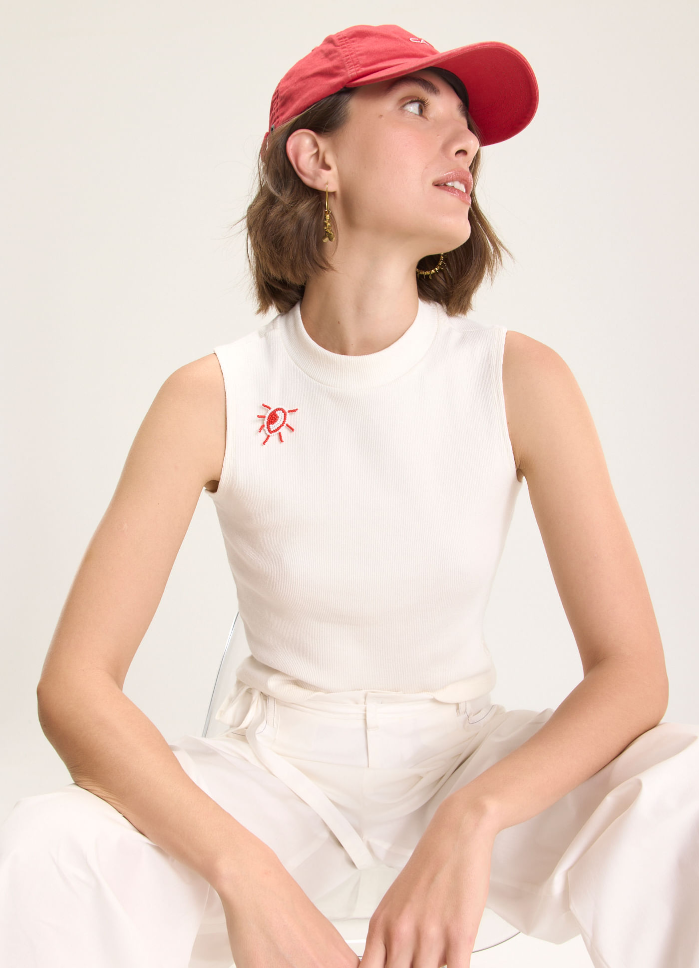 Regata cropped golinha ribana com elastano off white