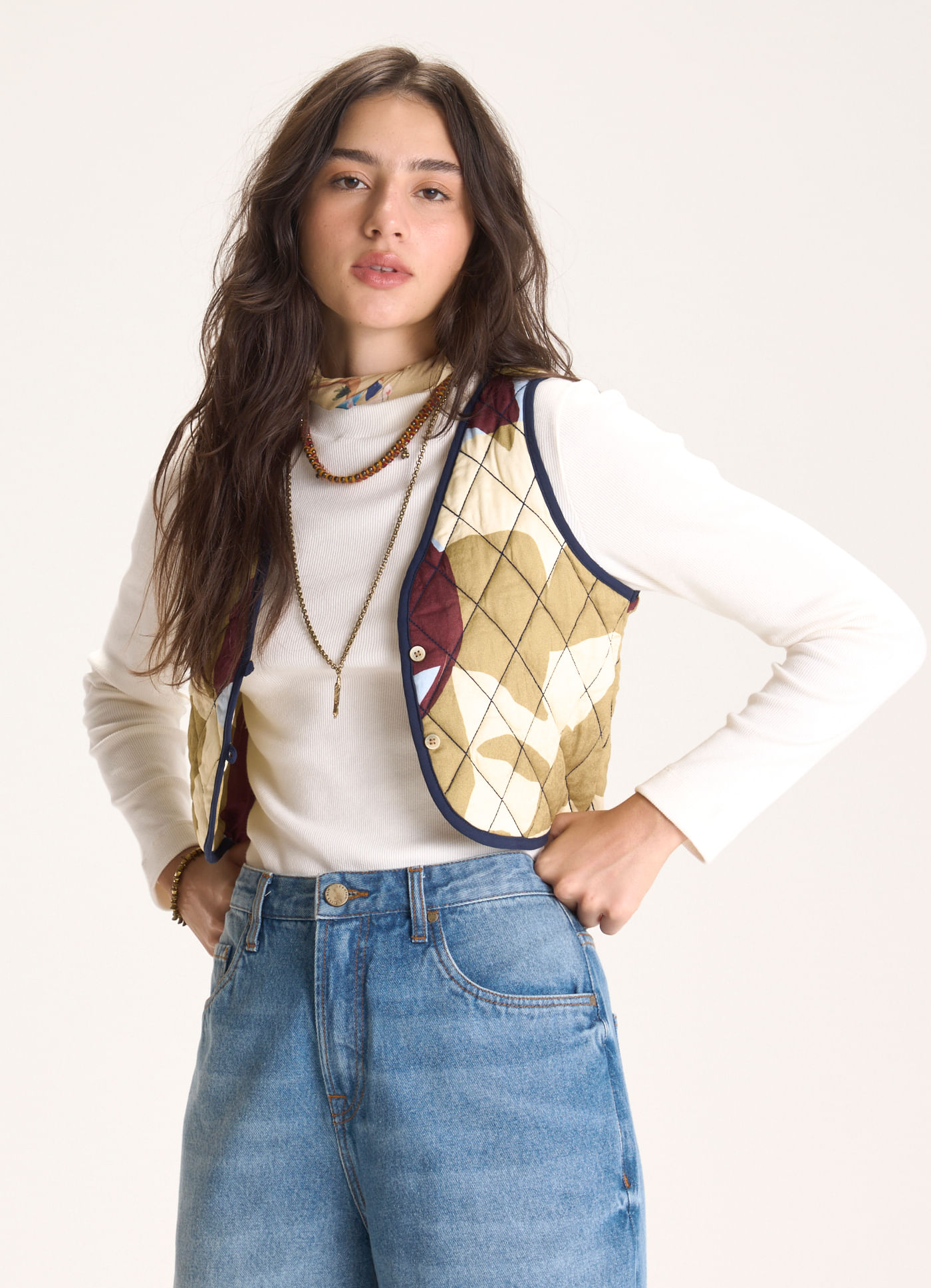 Blusa manga longa ribana com elastano off white