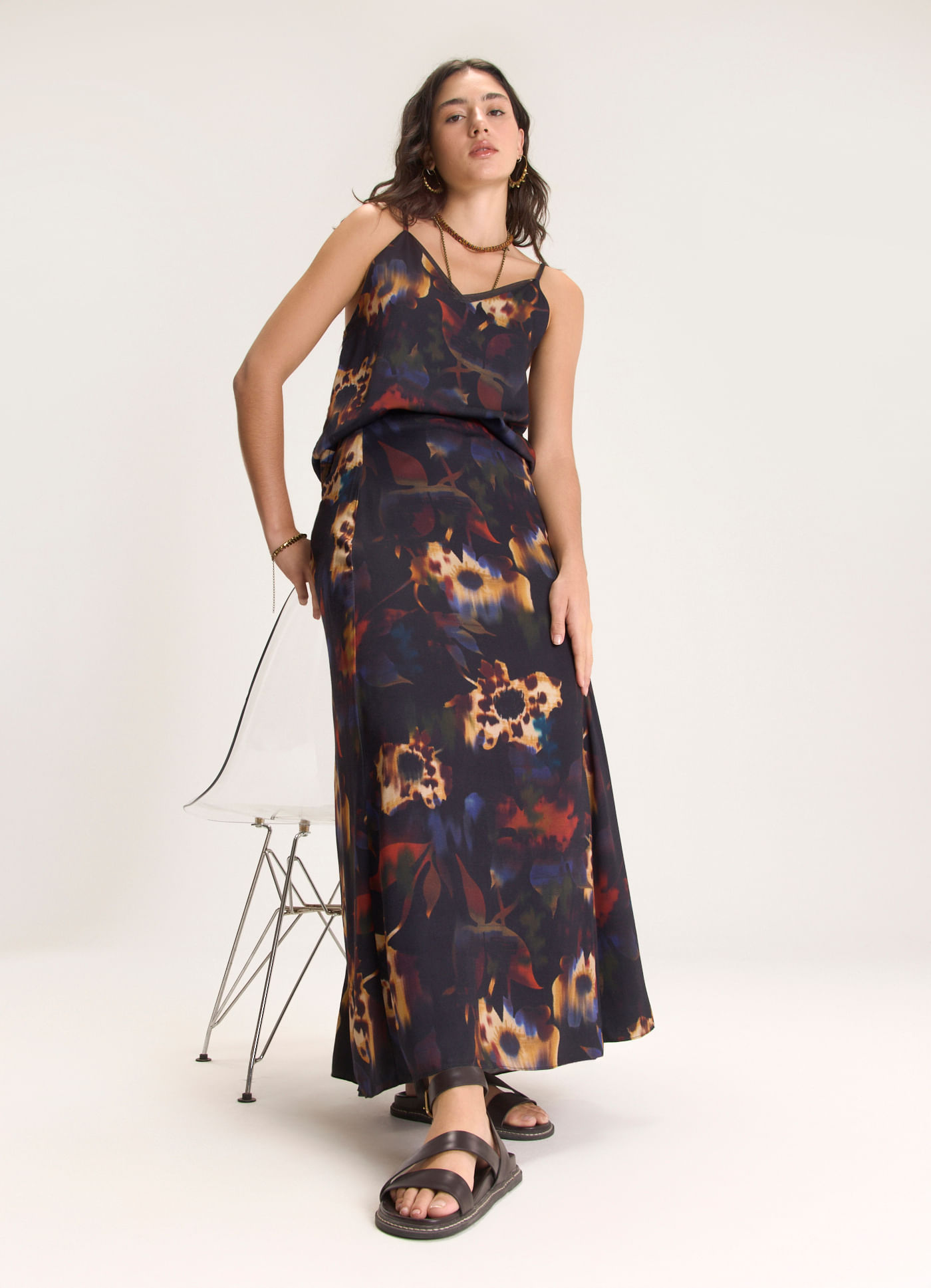 Saia estampada floral glitch