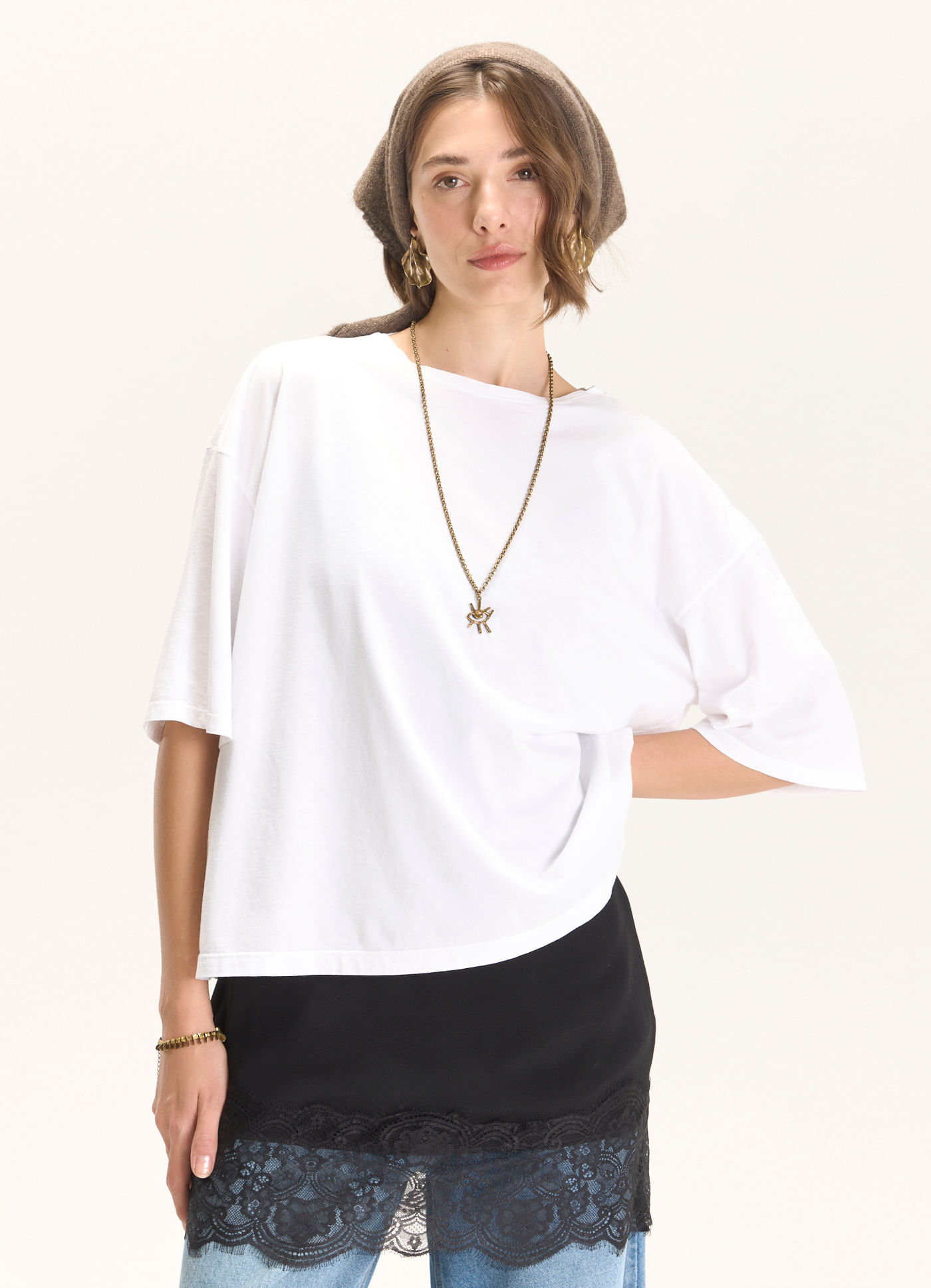 Blusa básica algodão maxi off white