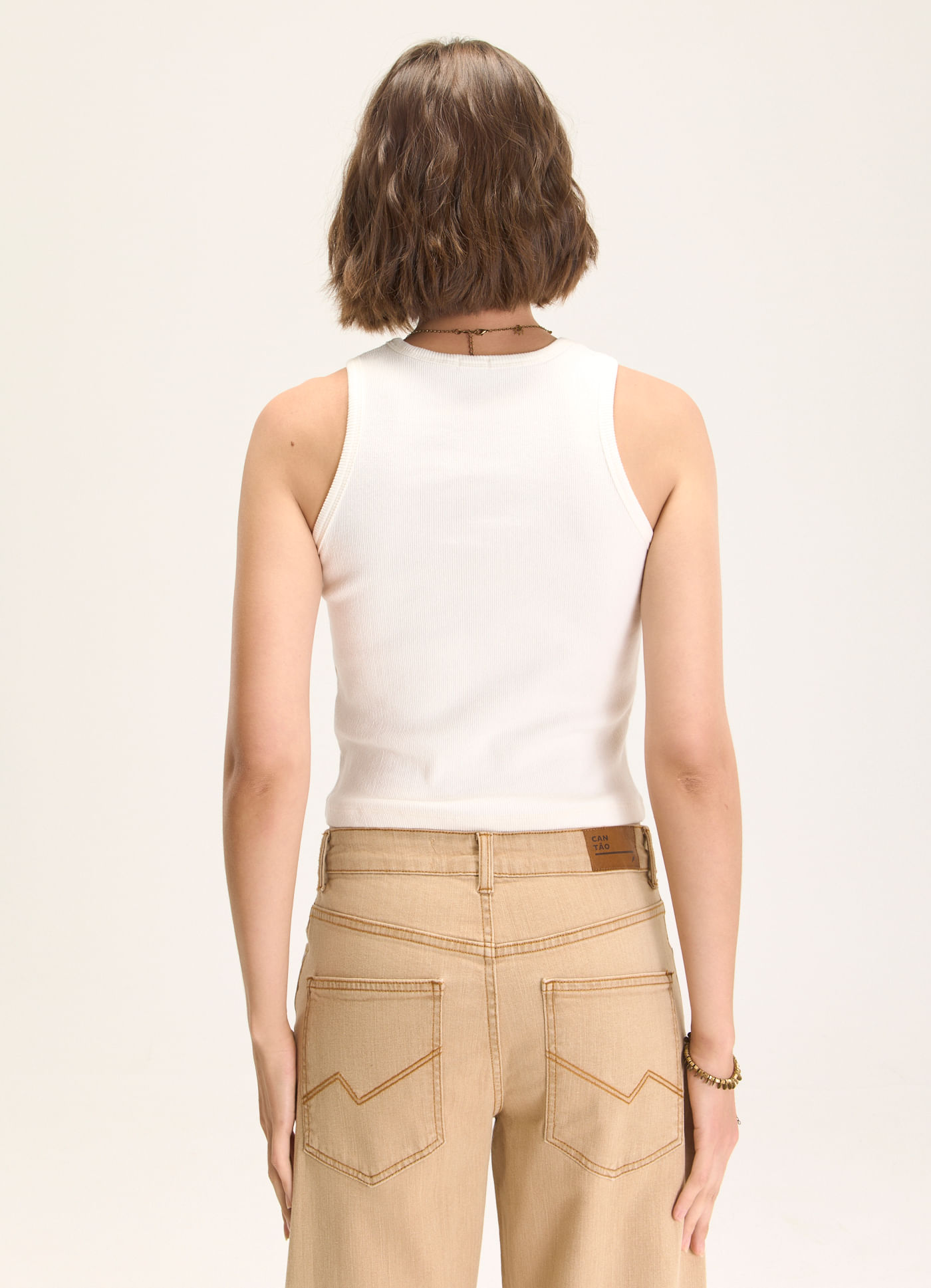 Regata cropped ribana nadador bordado cogumelo off white