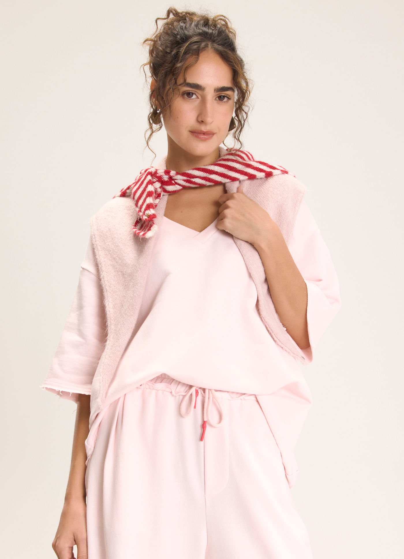 Blusa maxi moletom gola v rosa