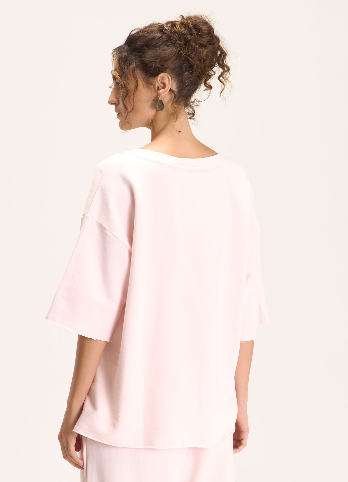 Blusa maxi moletom gola v rosa