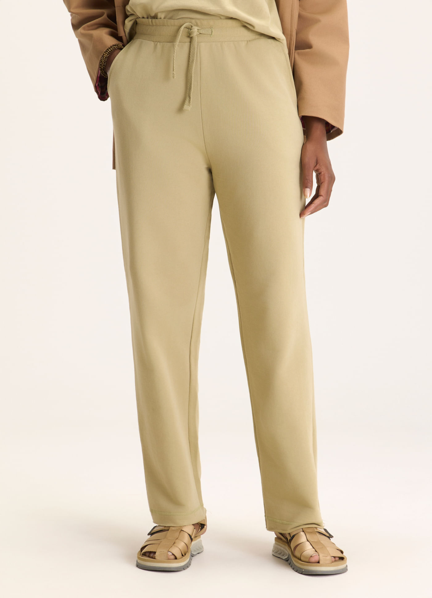 Calça reta moletom caqui