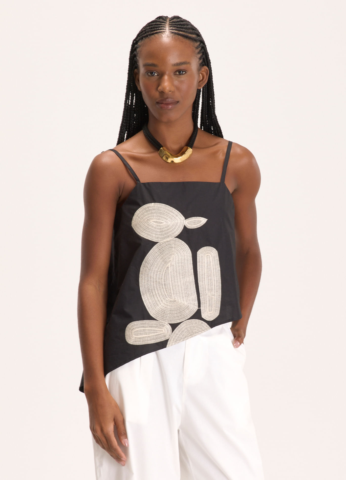 Blusa alcinha algodão bordado equilíbrio