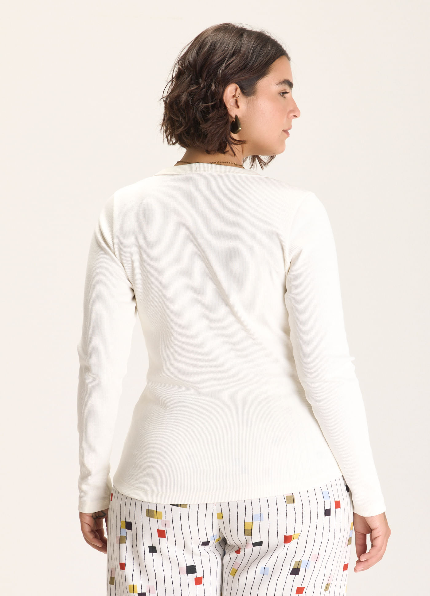 Blusa manga longa ribana off white