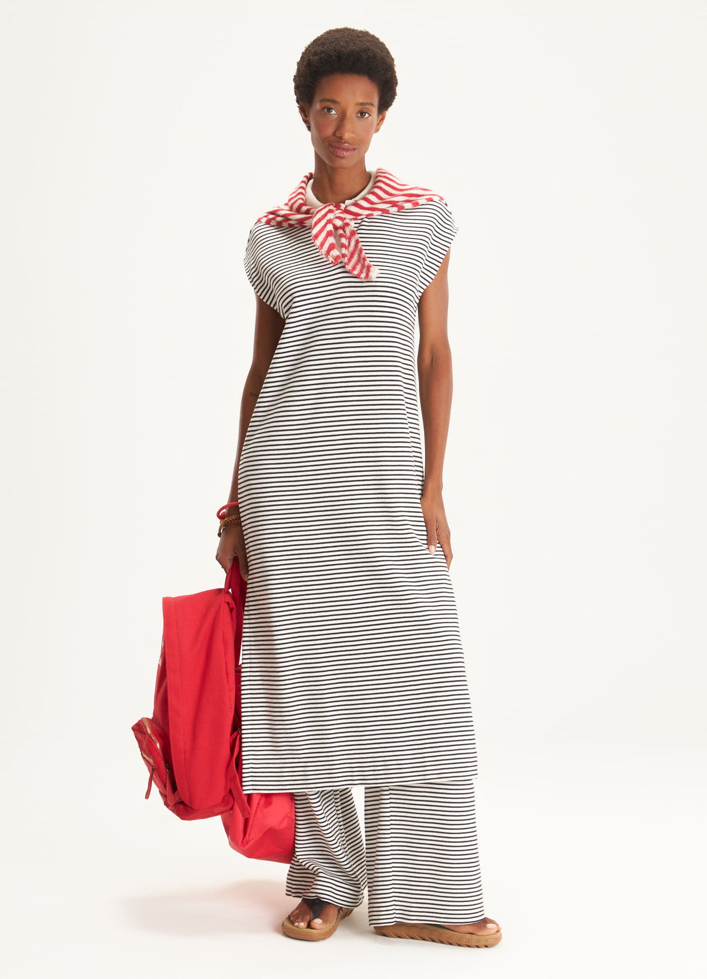 Vestido longo polo piquet listras