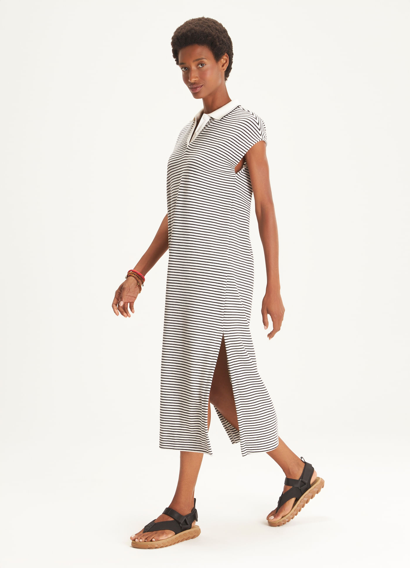 Vestido longo polo piquet listras