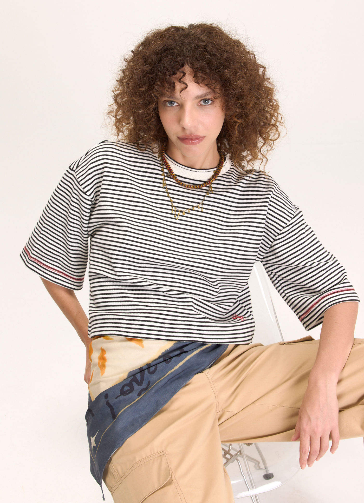 Blusa gola piquet listras