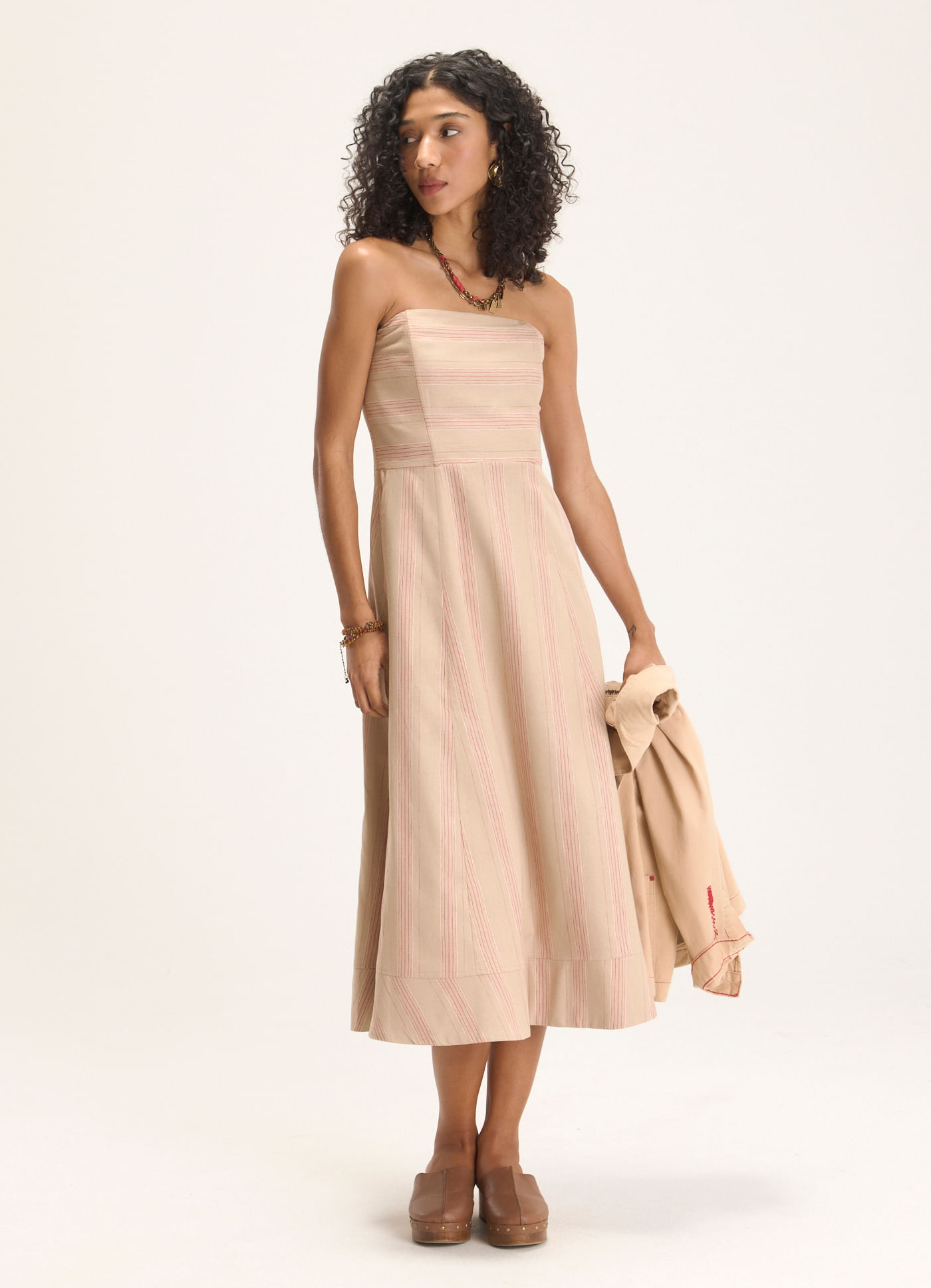 Vestido sem alca linho risca viva bem