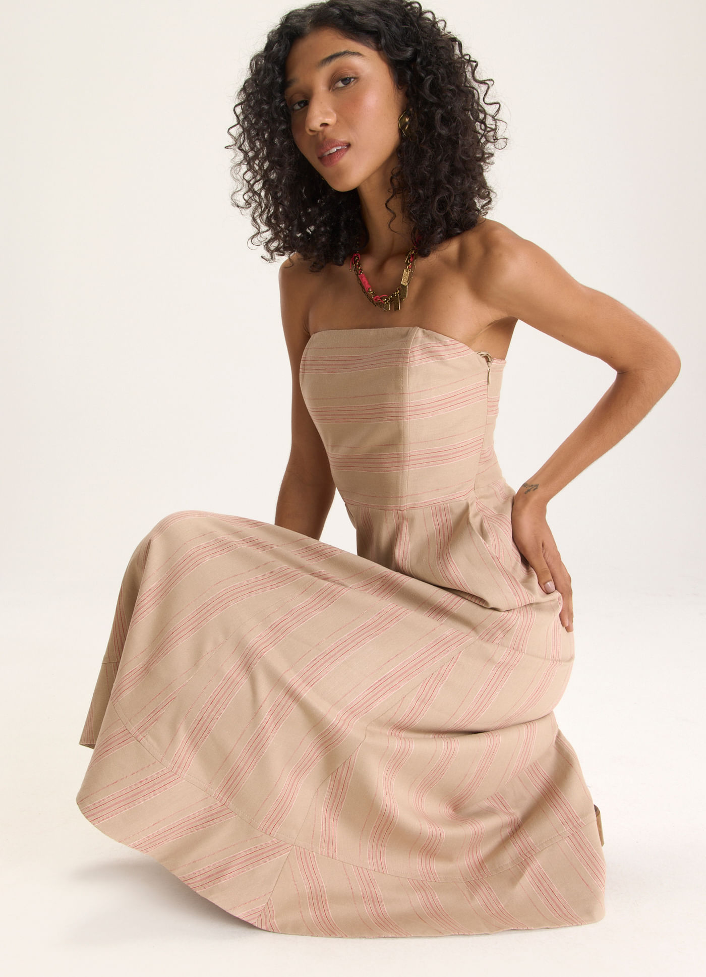 Vestido sem alca linho risca viva bem