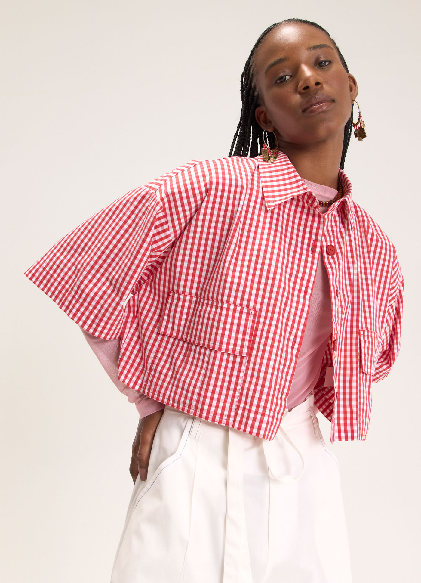 Camisa manga curta algodão vichy