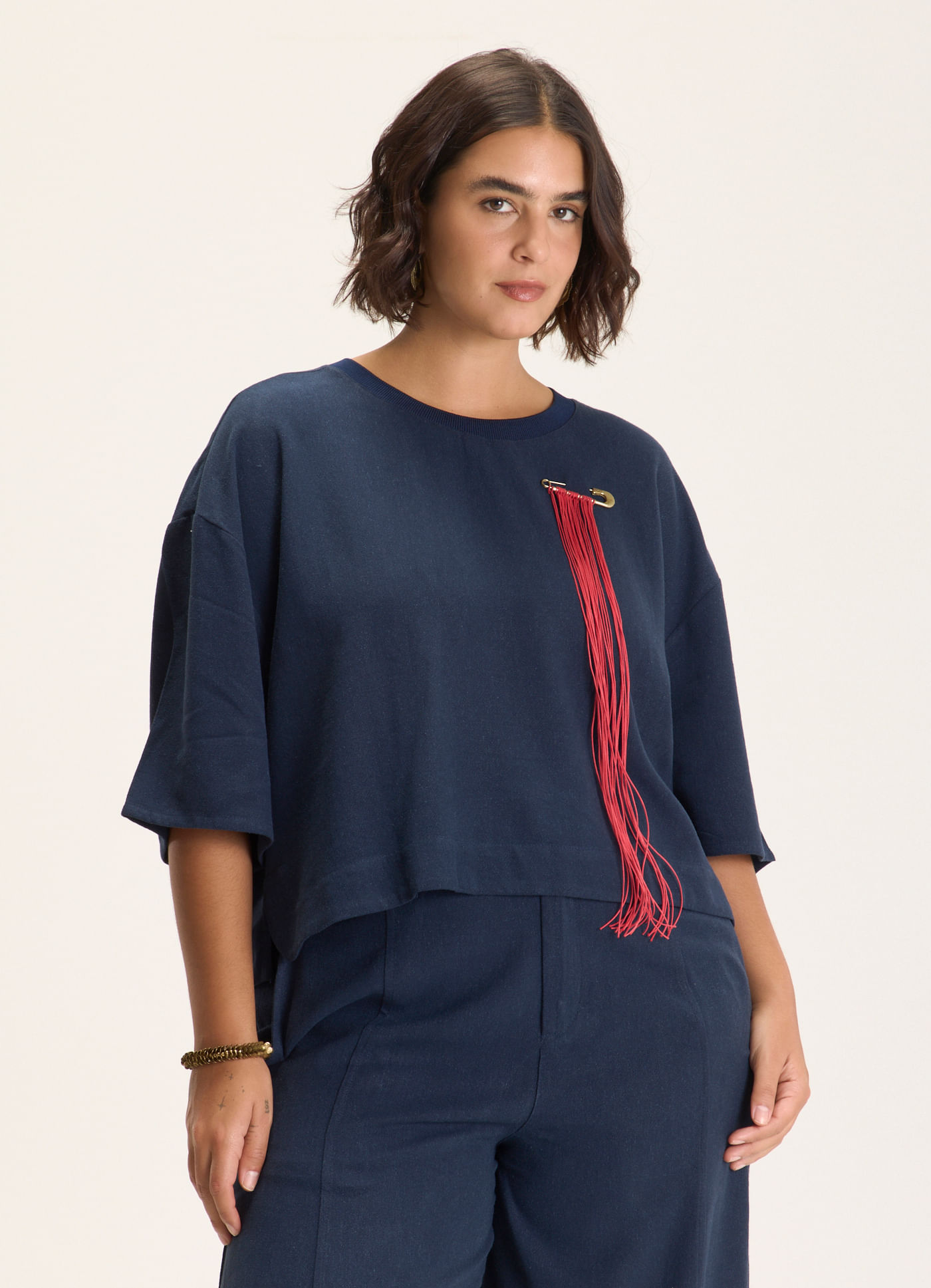 Blusa linho soft azul marinho