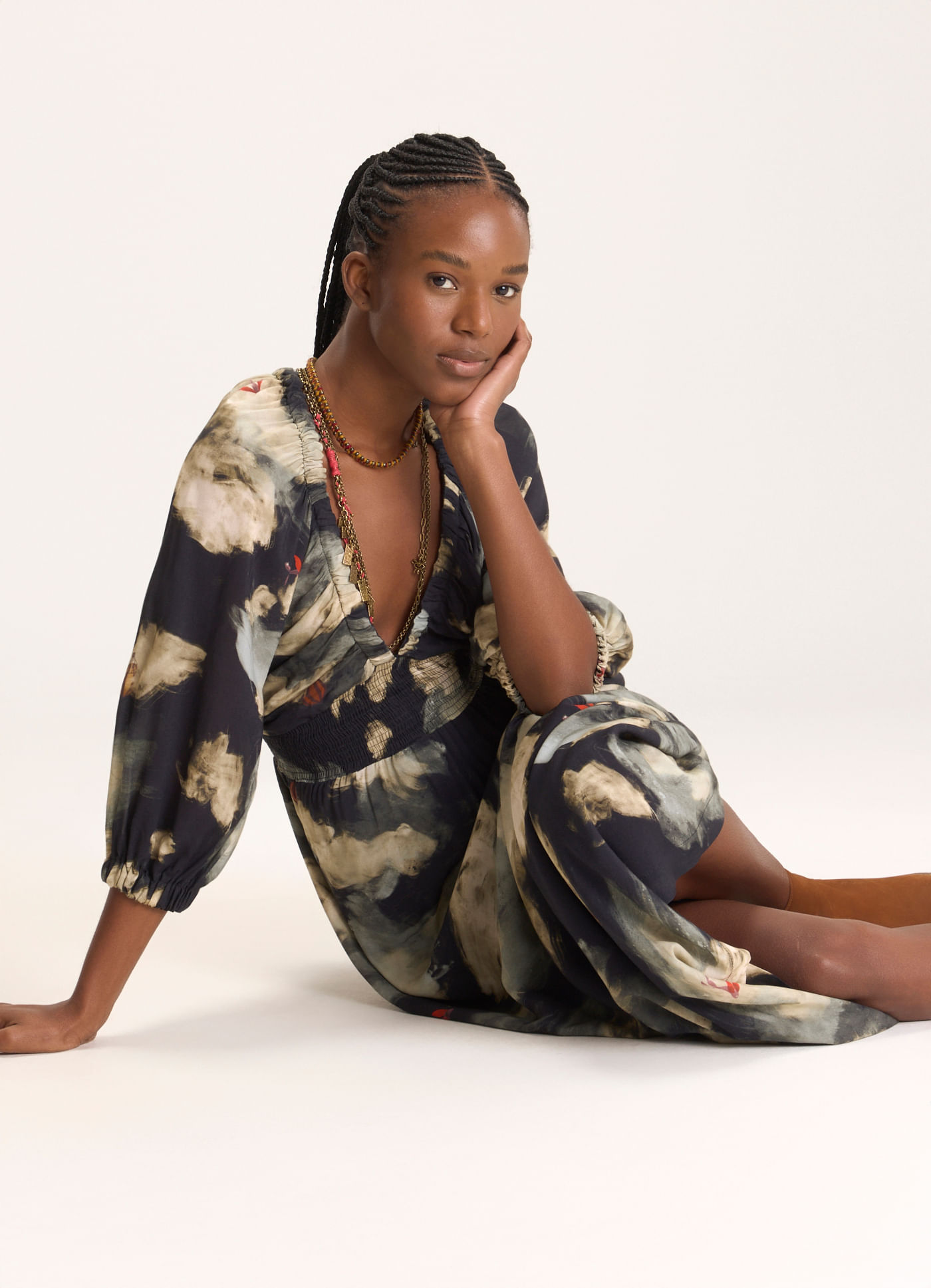 Vestido manga estampado sonho lúcido