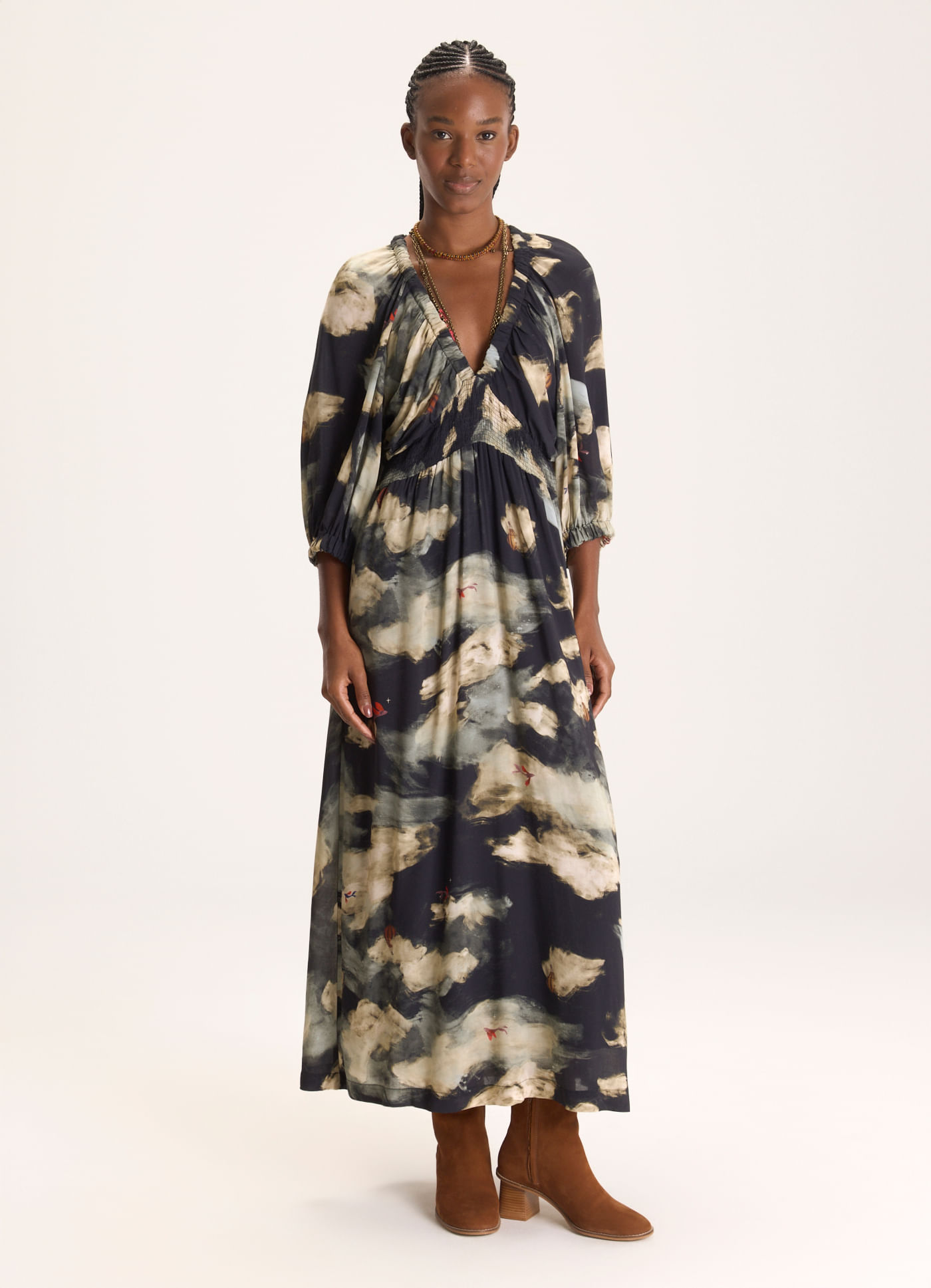 Vestido manga estampado sonho lúcido