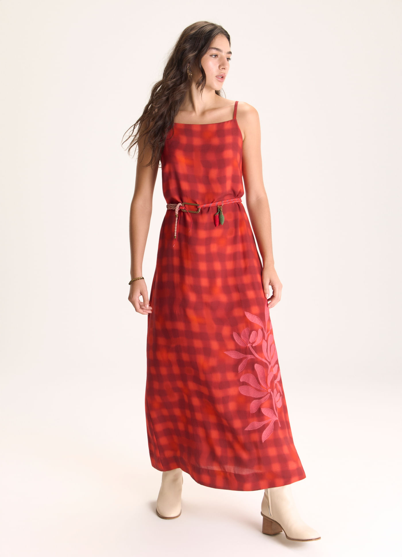 Vestido alcinha estampado xadrez neblina