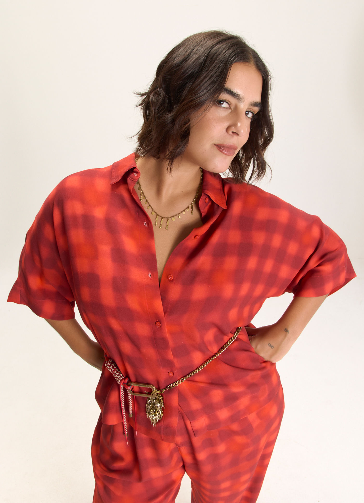 Camisa estampada xadrez neblina