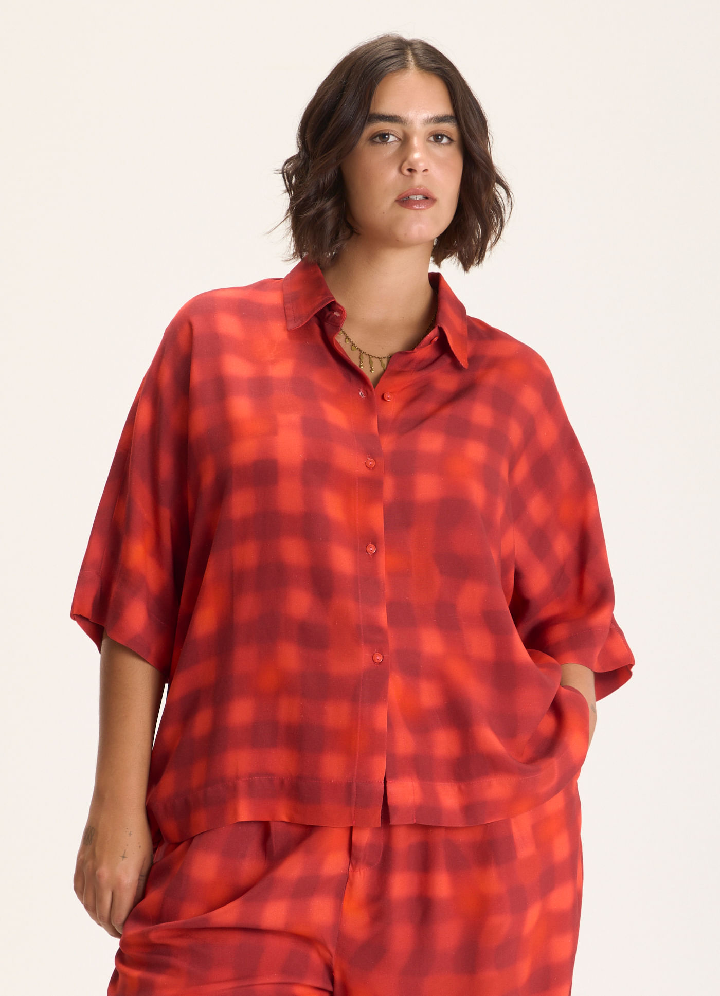Camisa estampada xadrez neblina