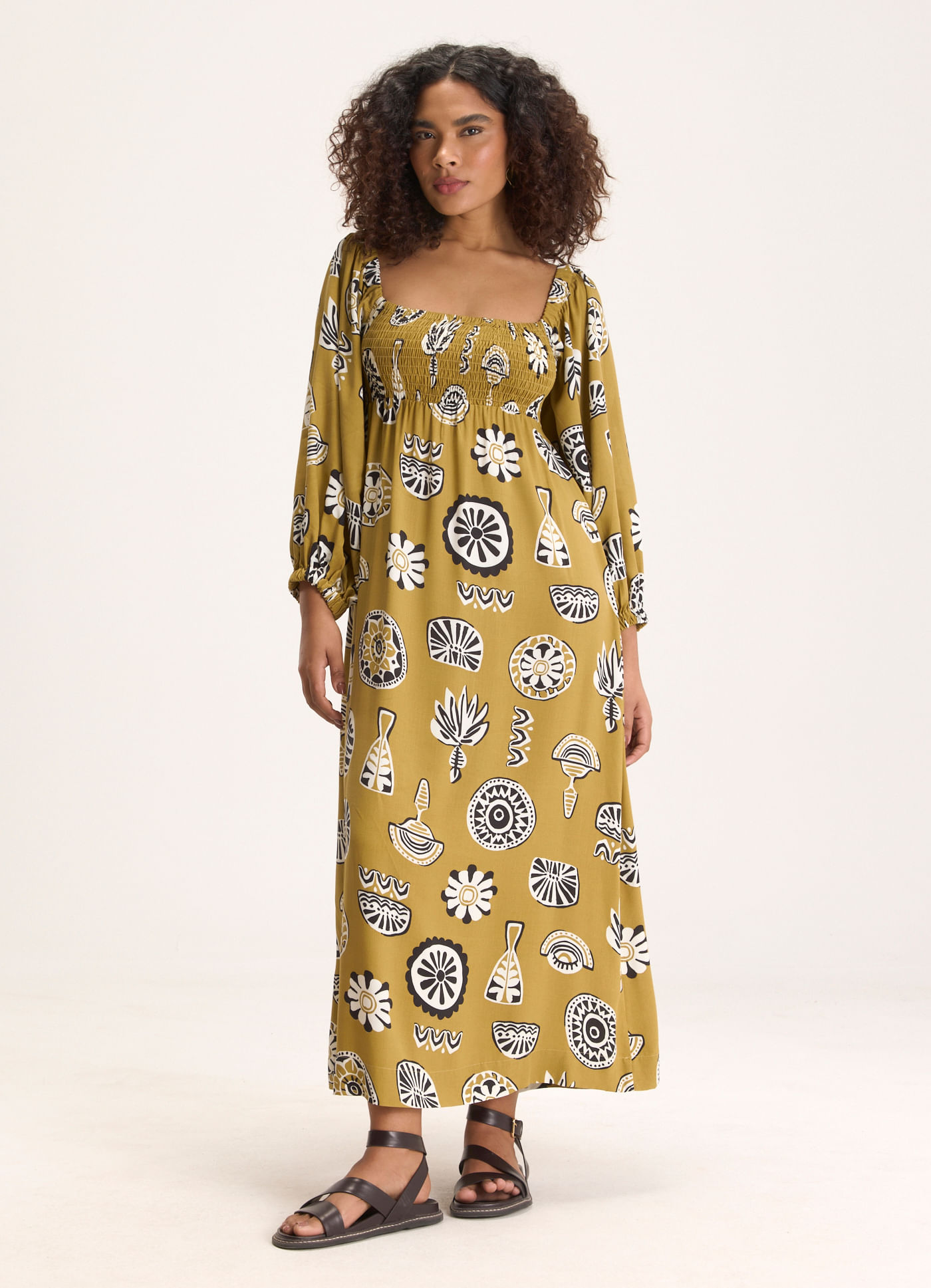 Vestido manga estampado ancestral