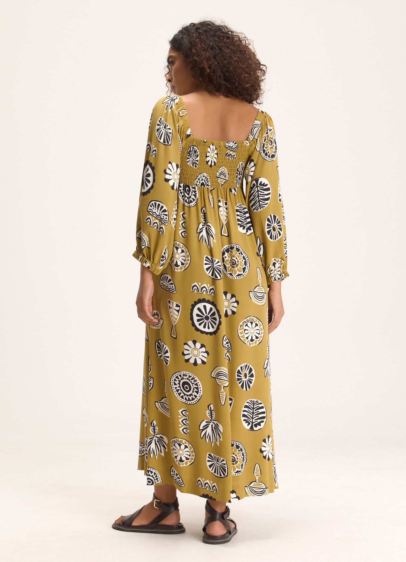 Vestido manga estampado ancestral