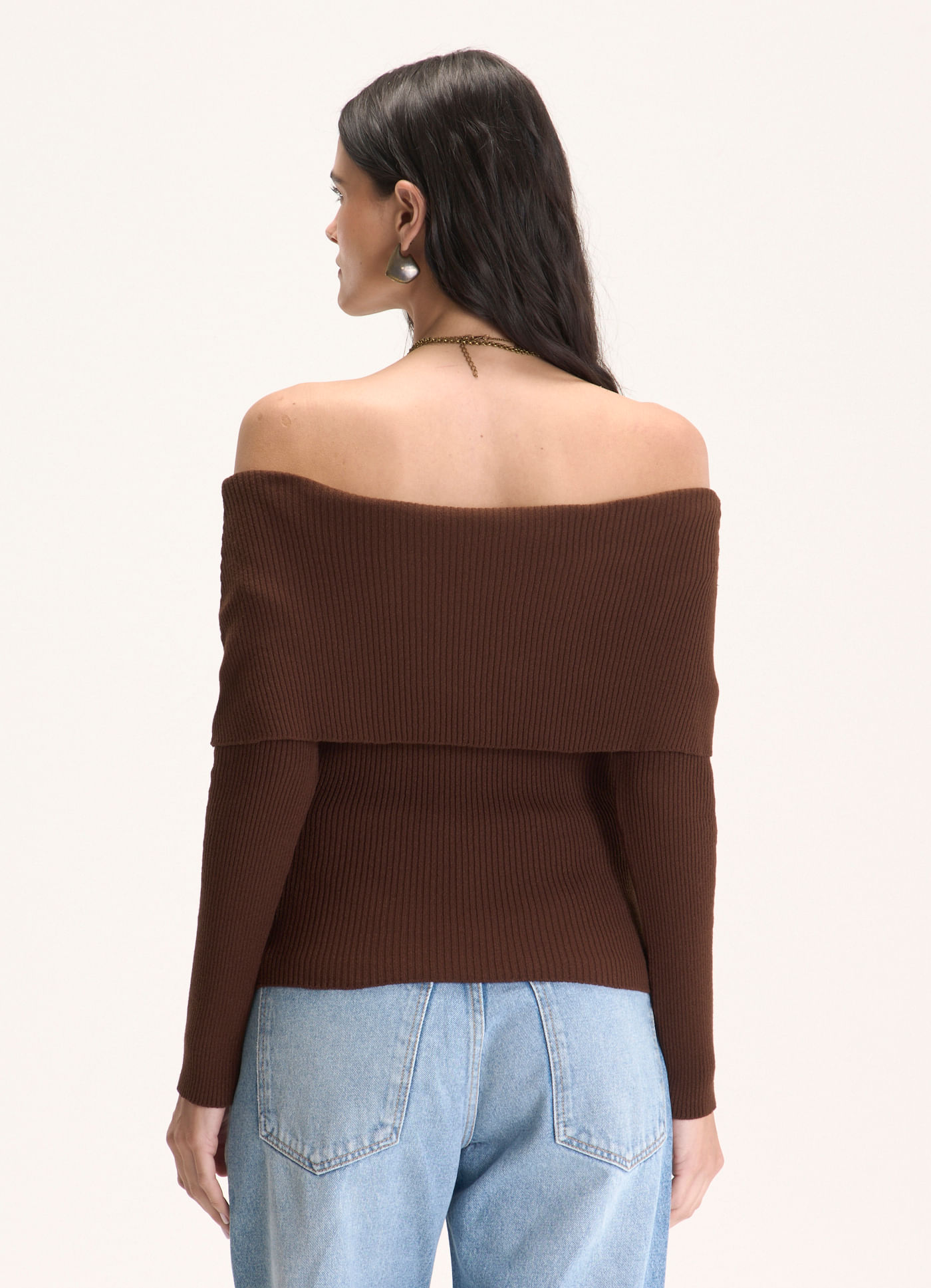 Blusa malha ombro tricô marrom