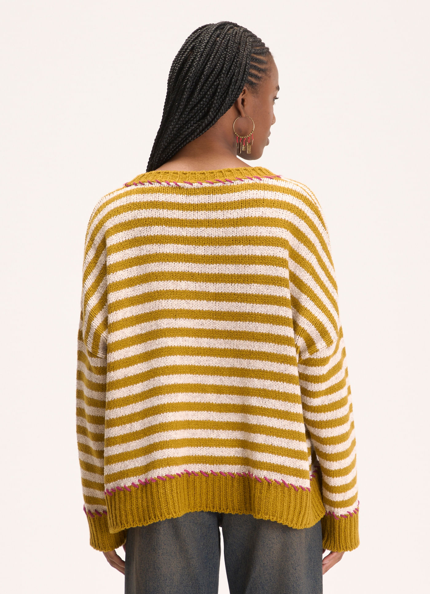 Pull tricô gola v listras