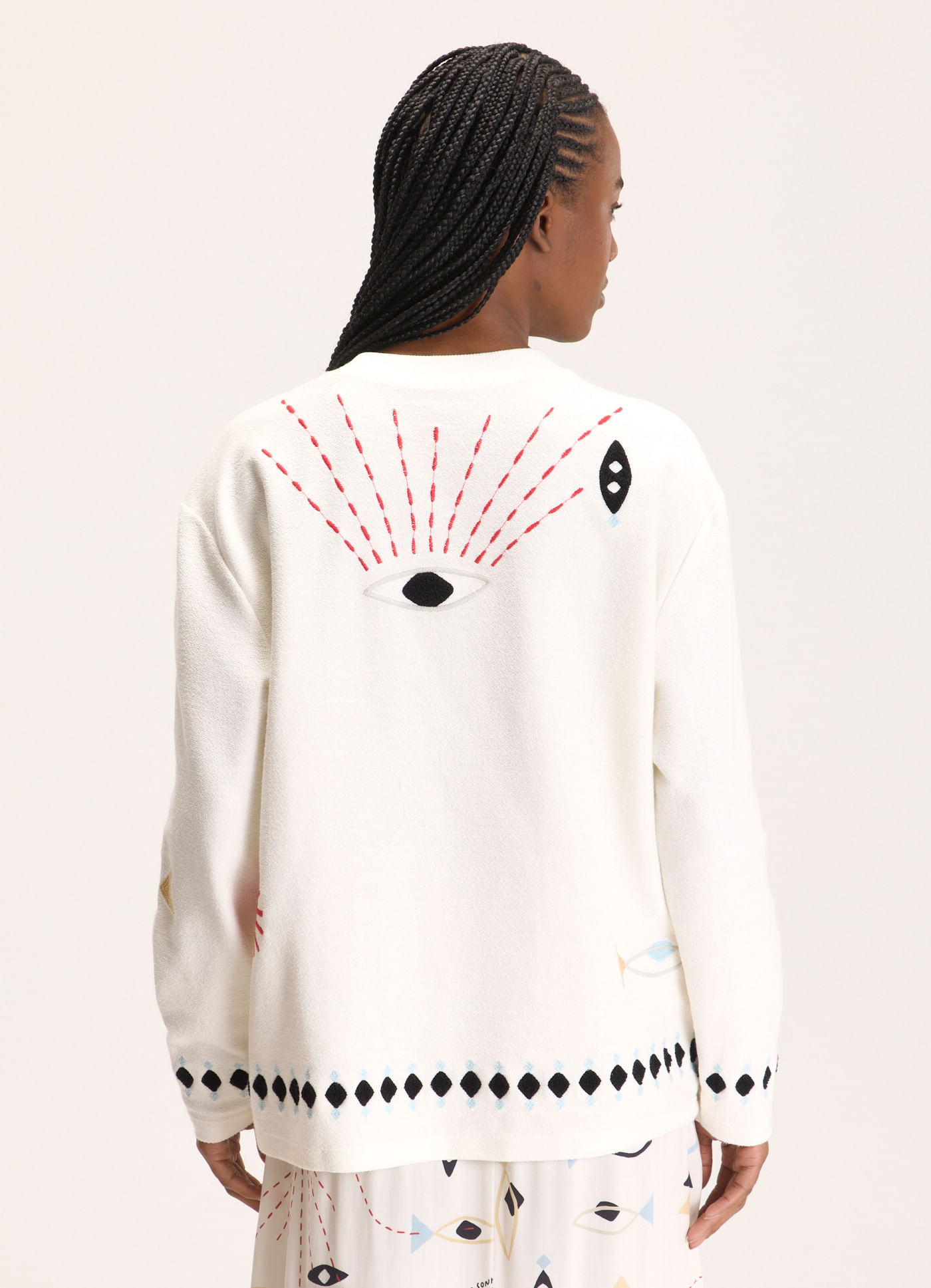 Pull moletom bordado olho de peixe off white