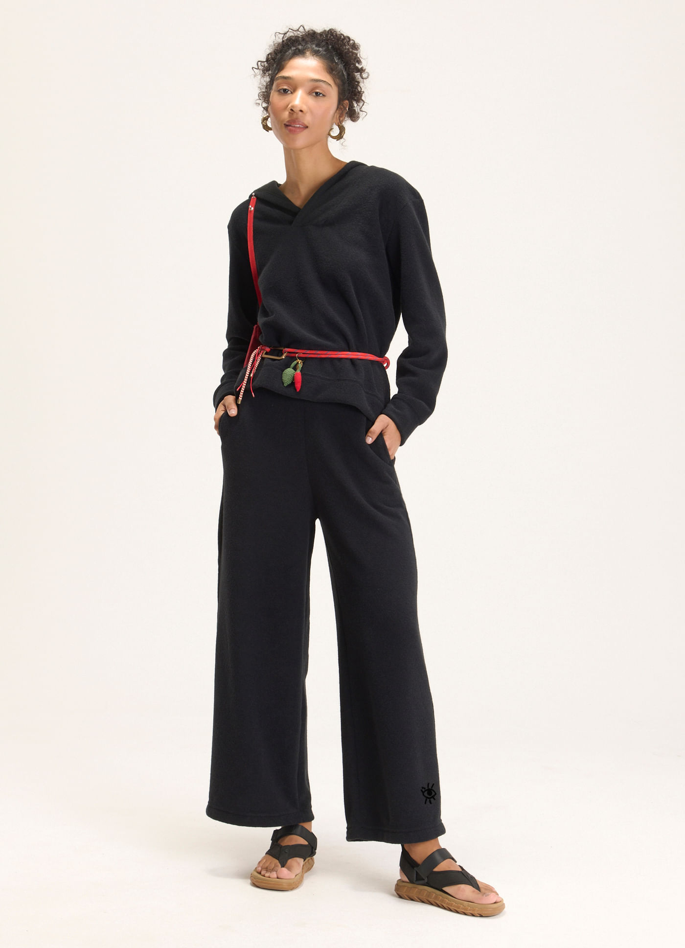 Calça reta malha bouclé preto