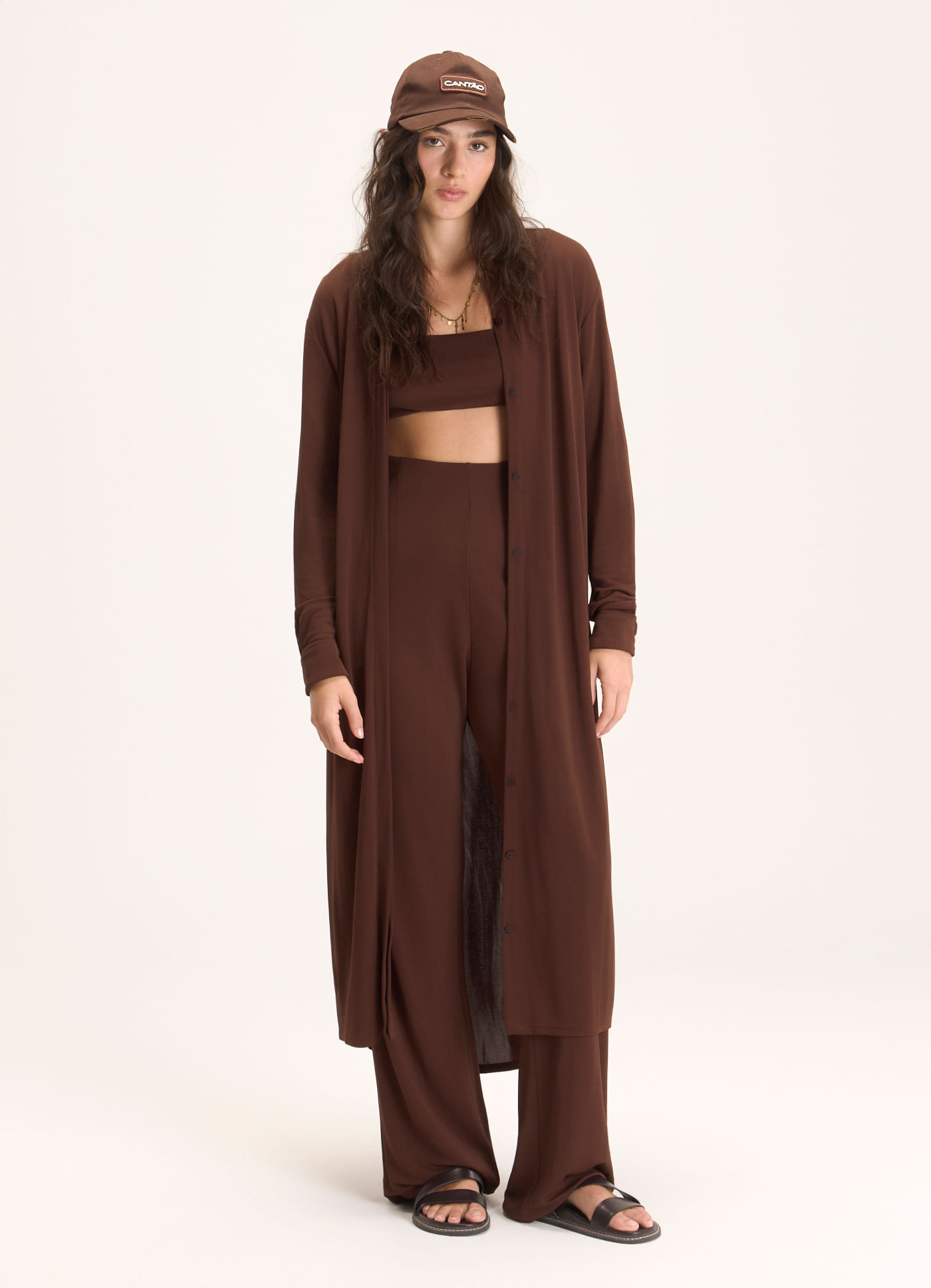 Vestido chemisier longa jersey marrom