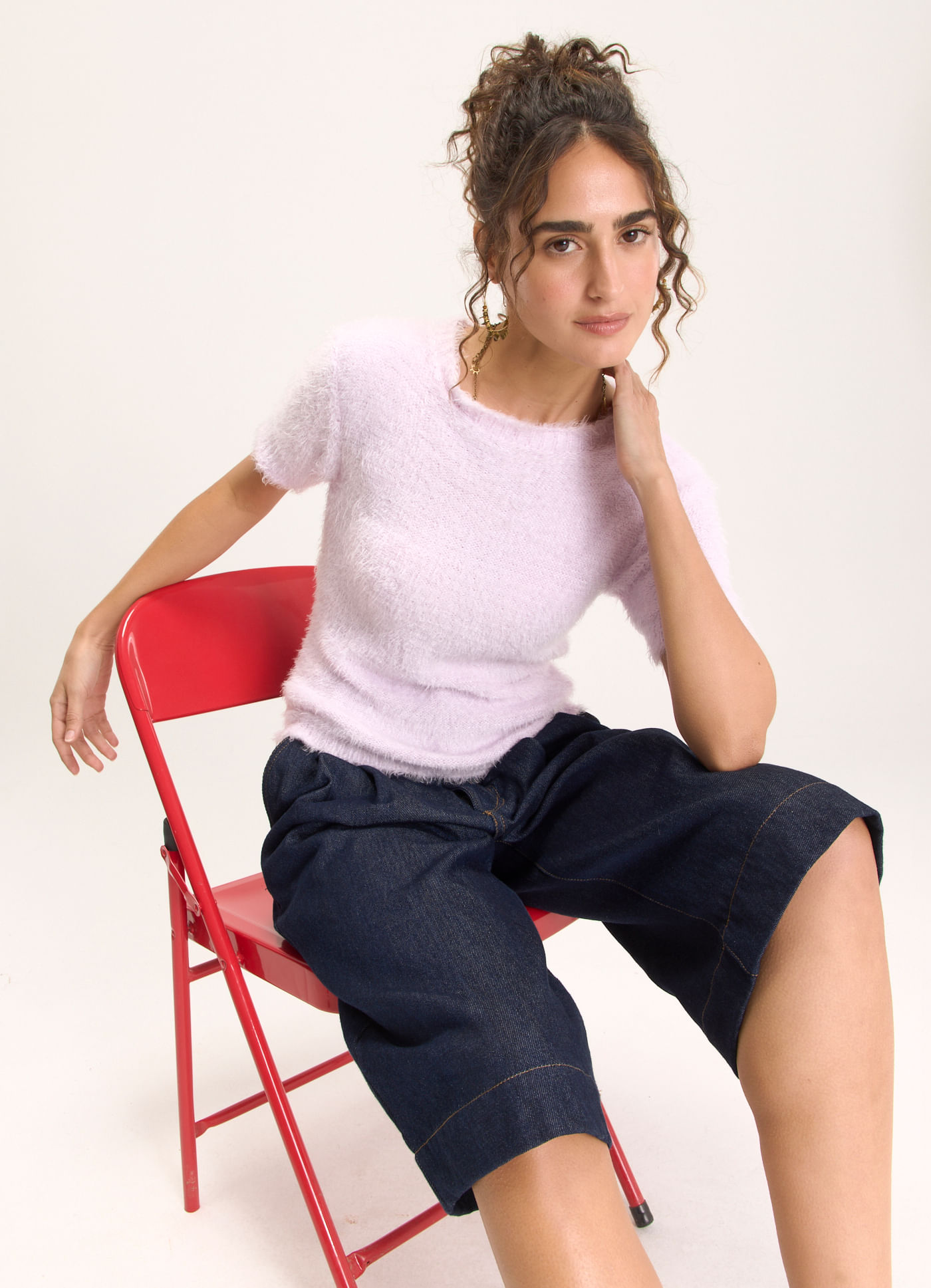 Blusa tricô pelinhos rosa