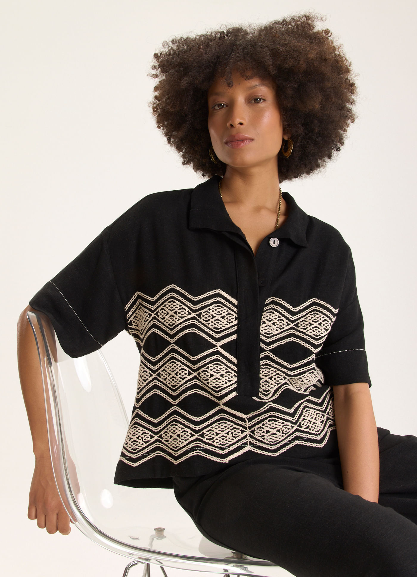 Camisa linho bordado frenezi