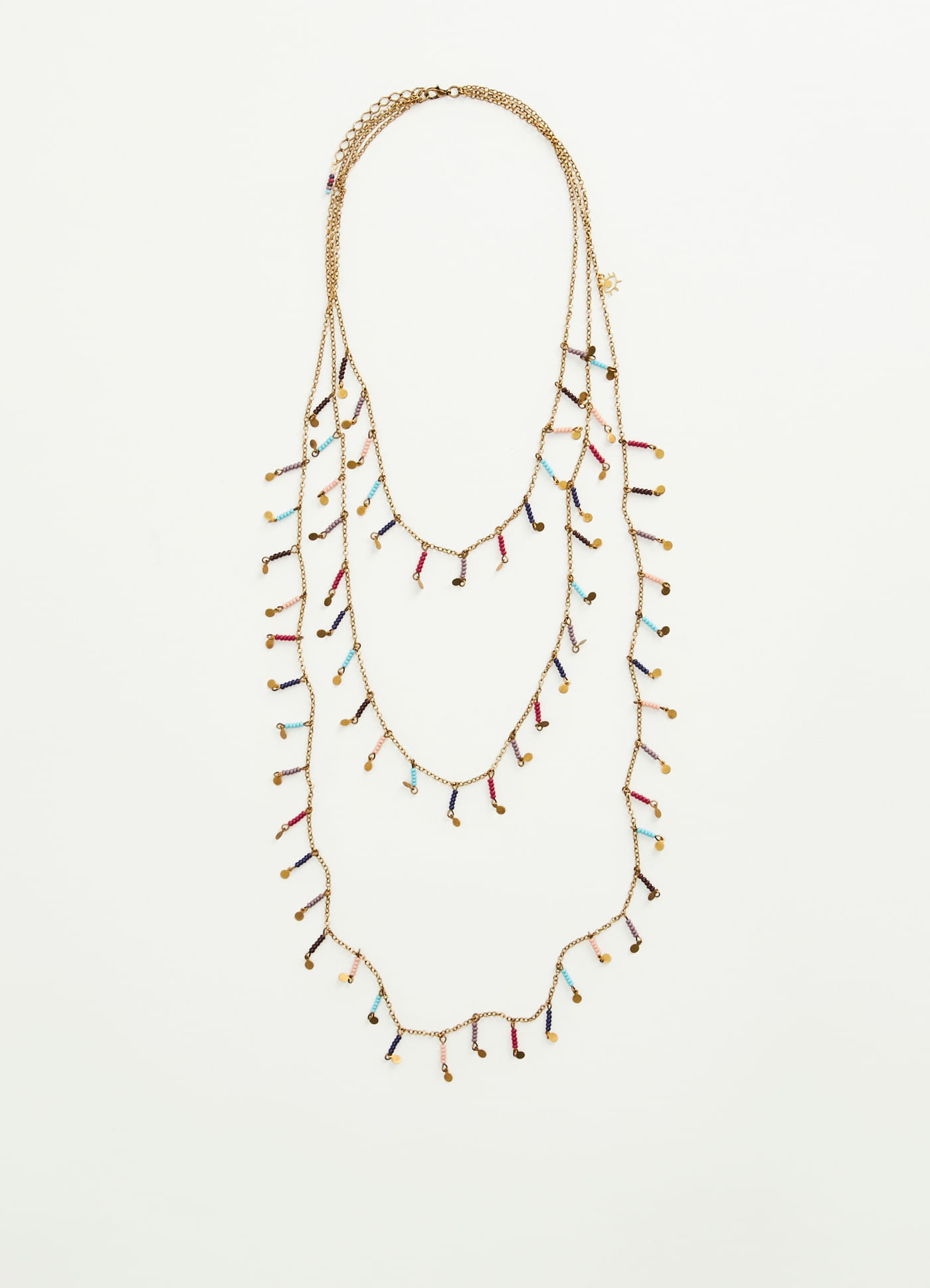 Colar triplo metal miçangas