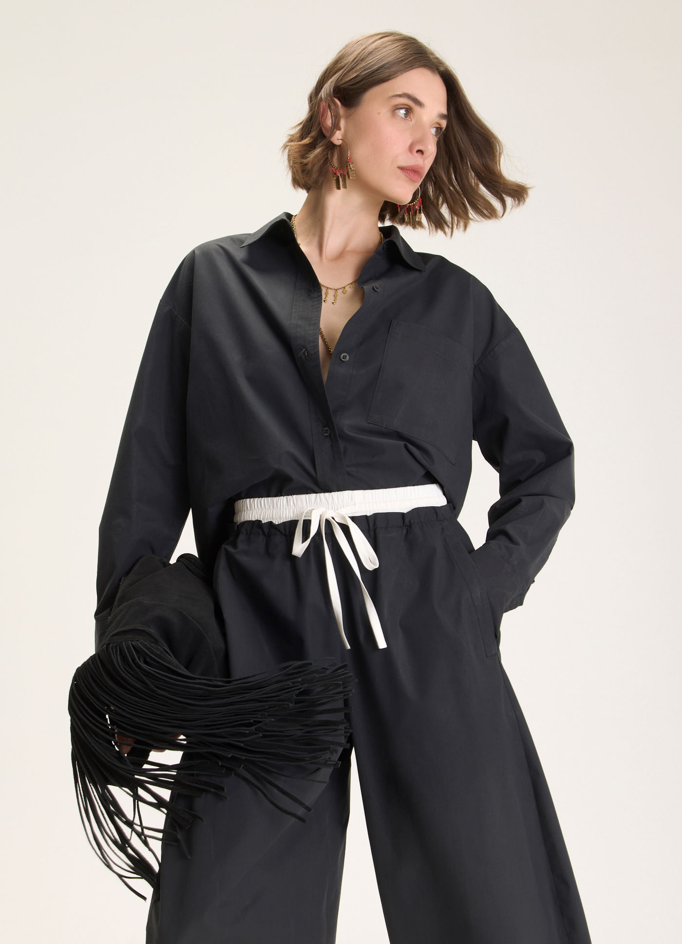 Camisa maxi algodão empapelado preto