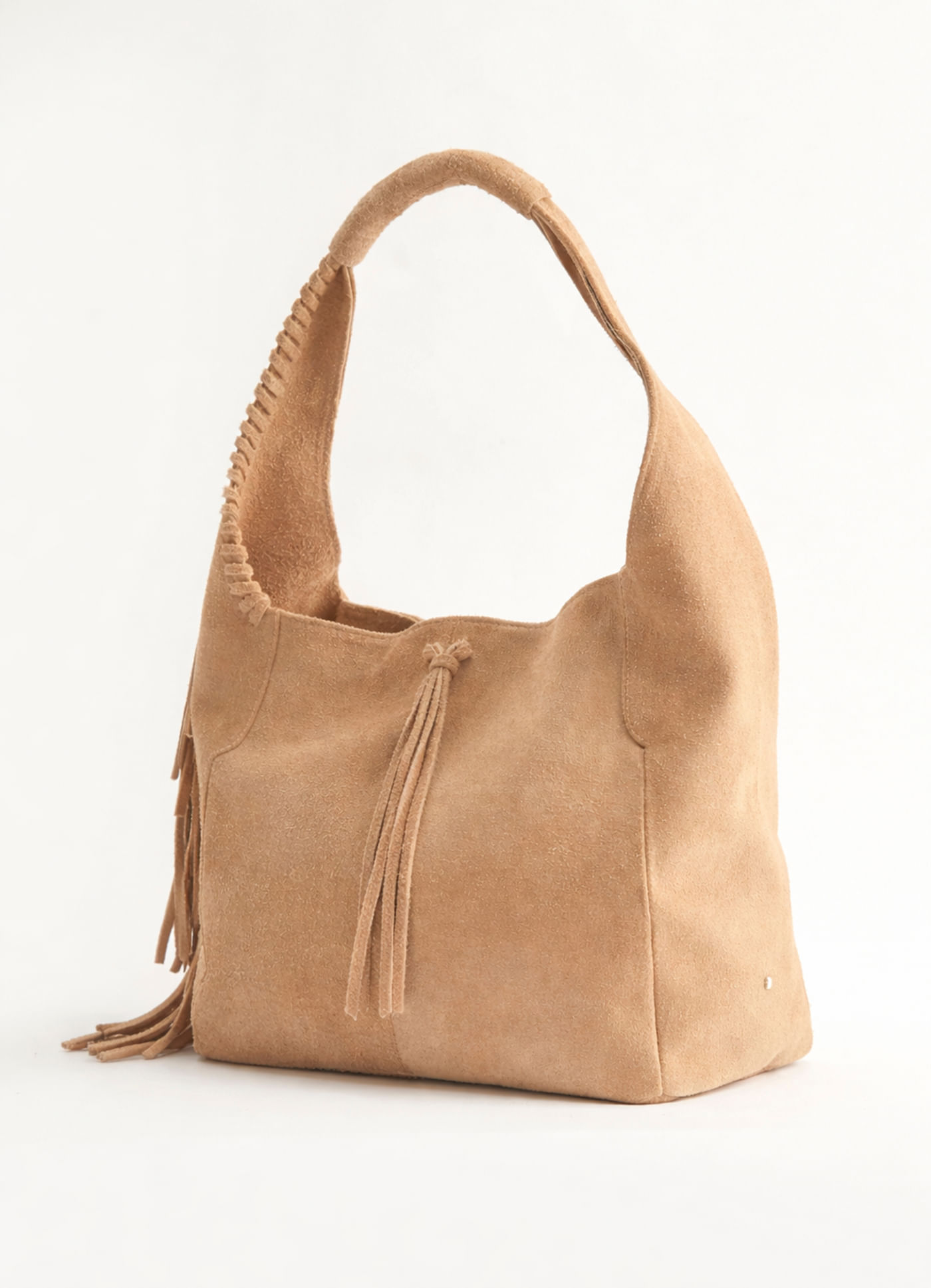 Bolsa camurça franjas caqui