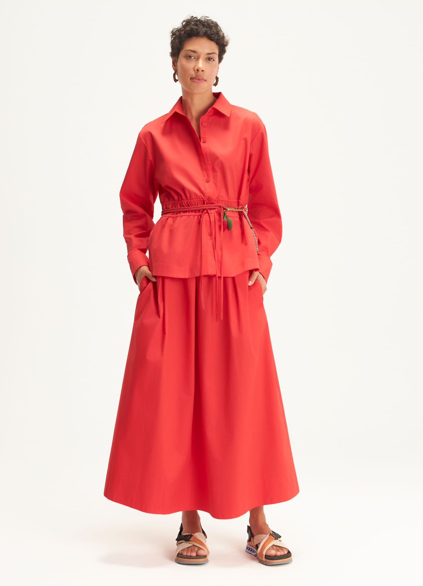 Saia algodão empapelado vermelho