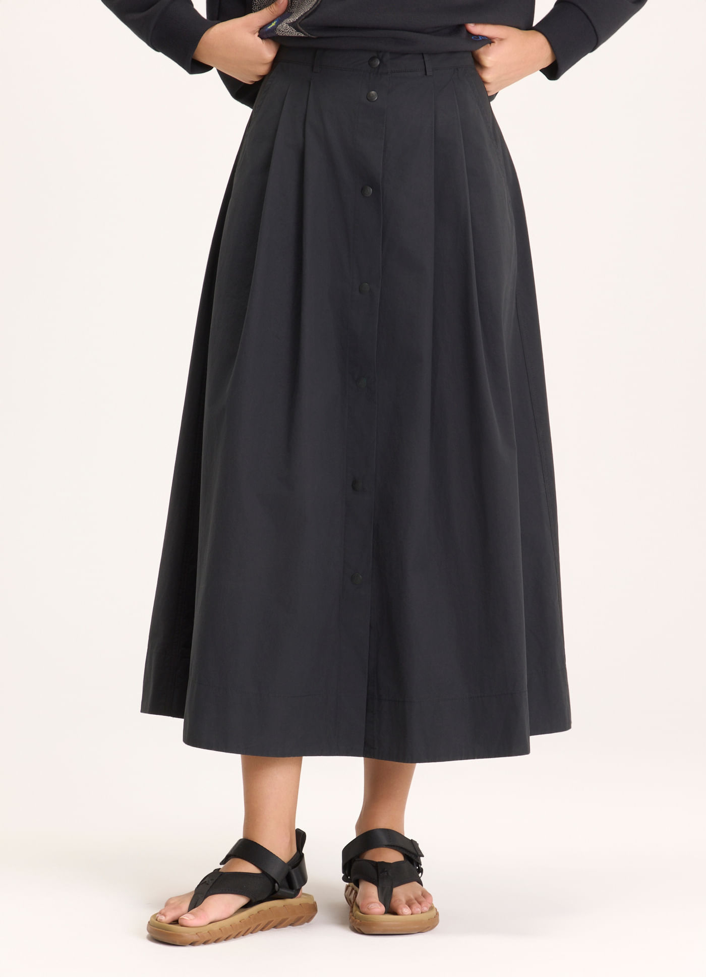 Saia botões algodão empapelado preto