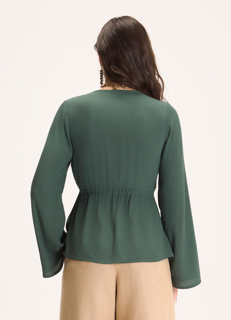 Blusa amarrção crepe leve verde escuro