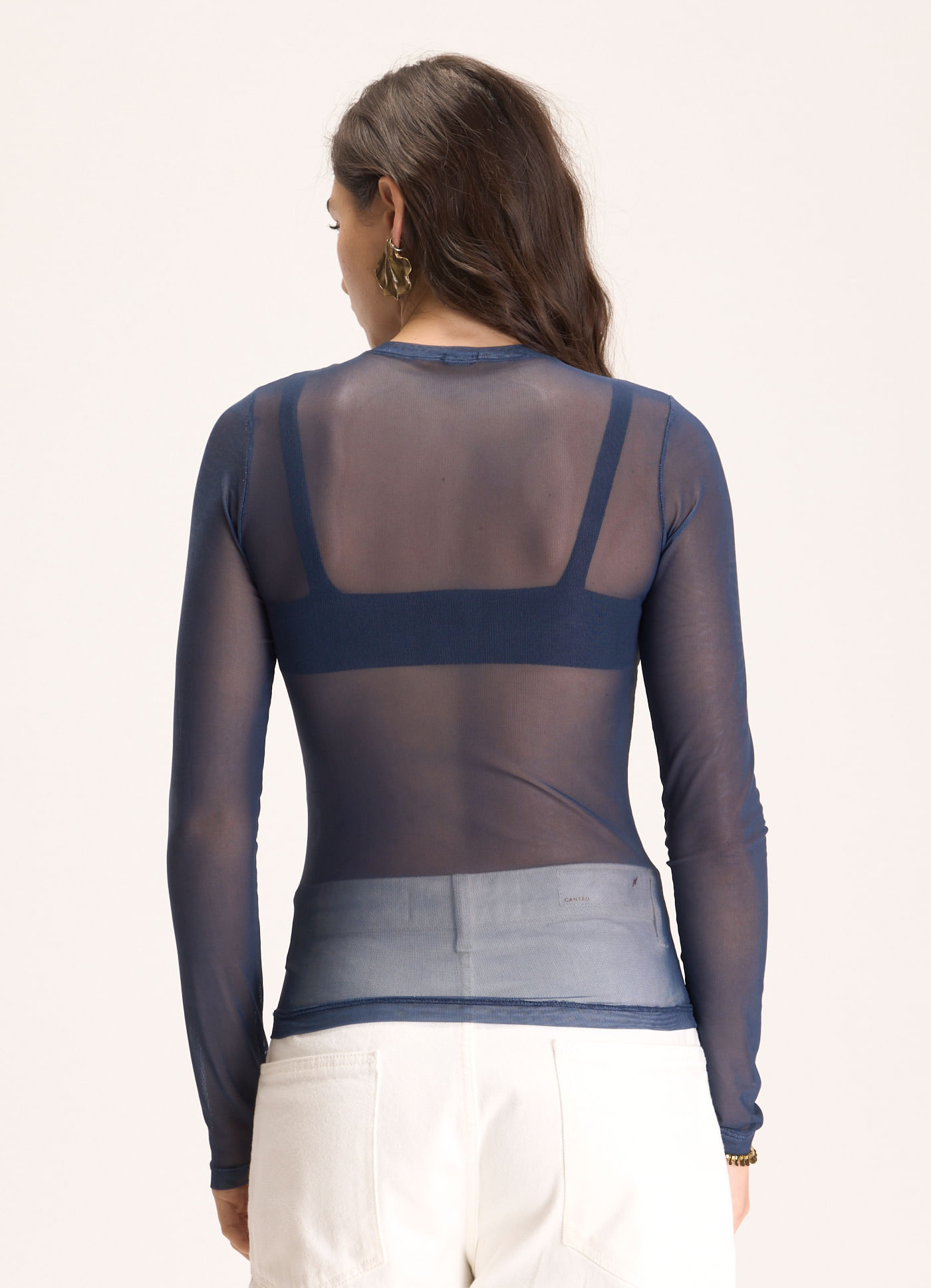 Blusa manga longa tule lab azul marinho