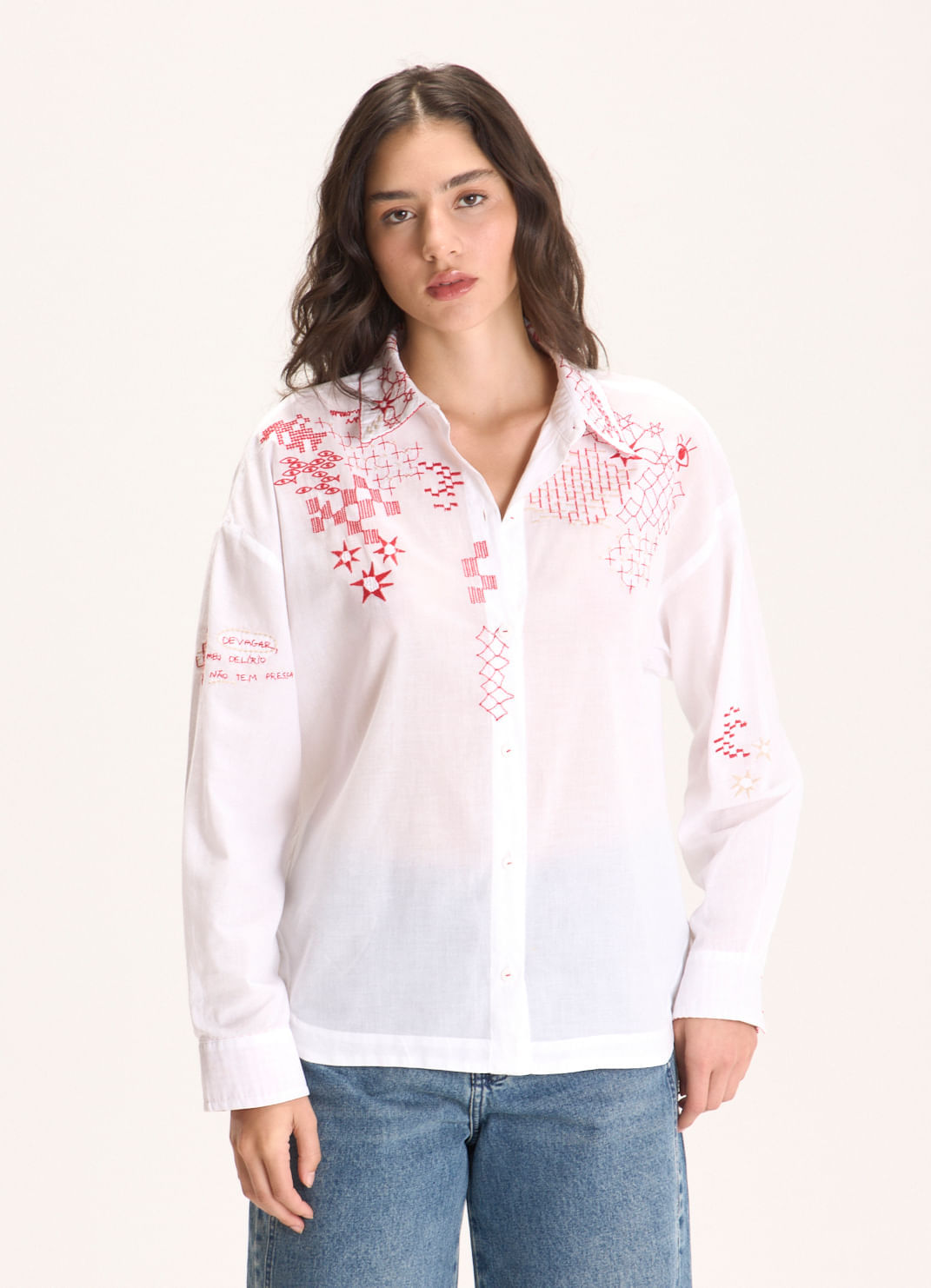Camisa voil bordado delírio branco