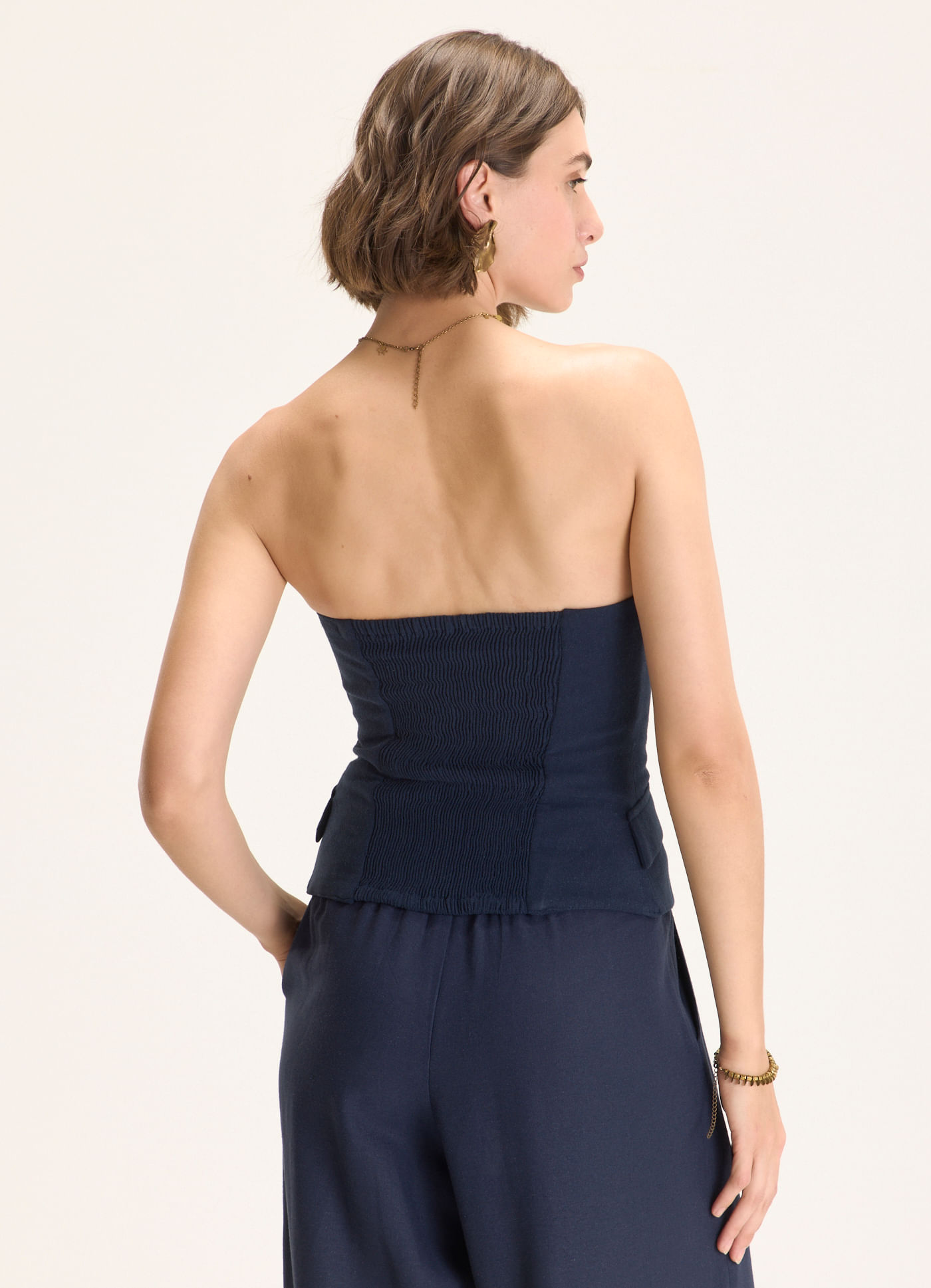 Corset linho soft azul marinho