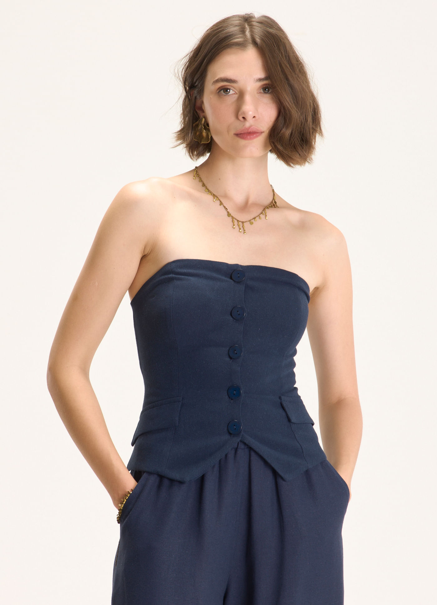 Corset linho soft azul marinho
