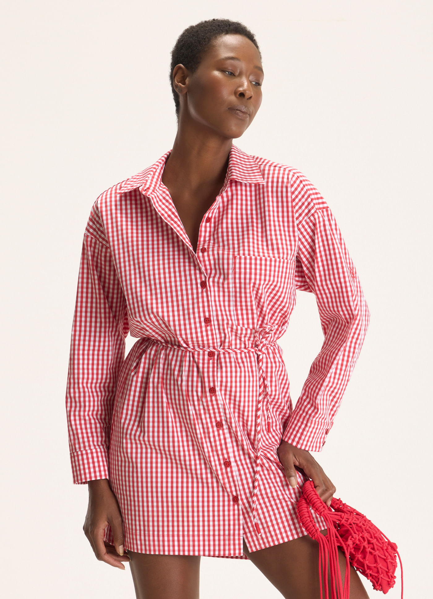 Vestido chemisier algodão vichy