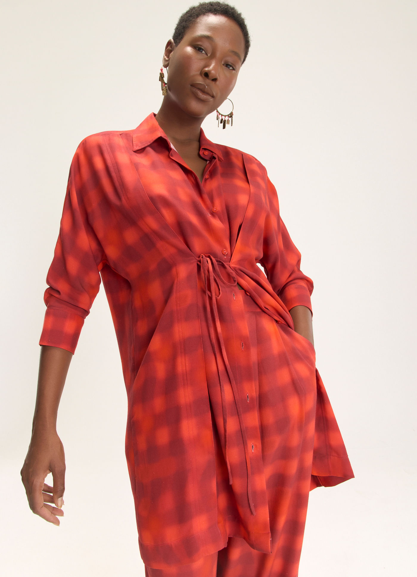 Vestido Chemisier estampado Xadrez Neblina