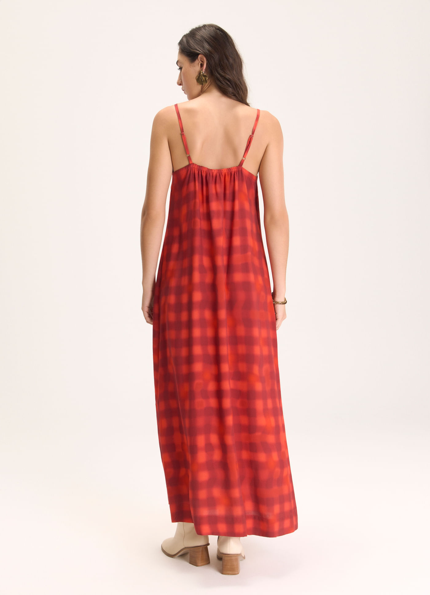Vestido alcinha estampado xadrez neblina