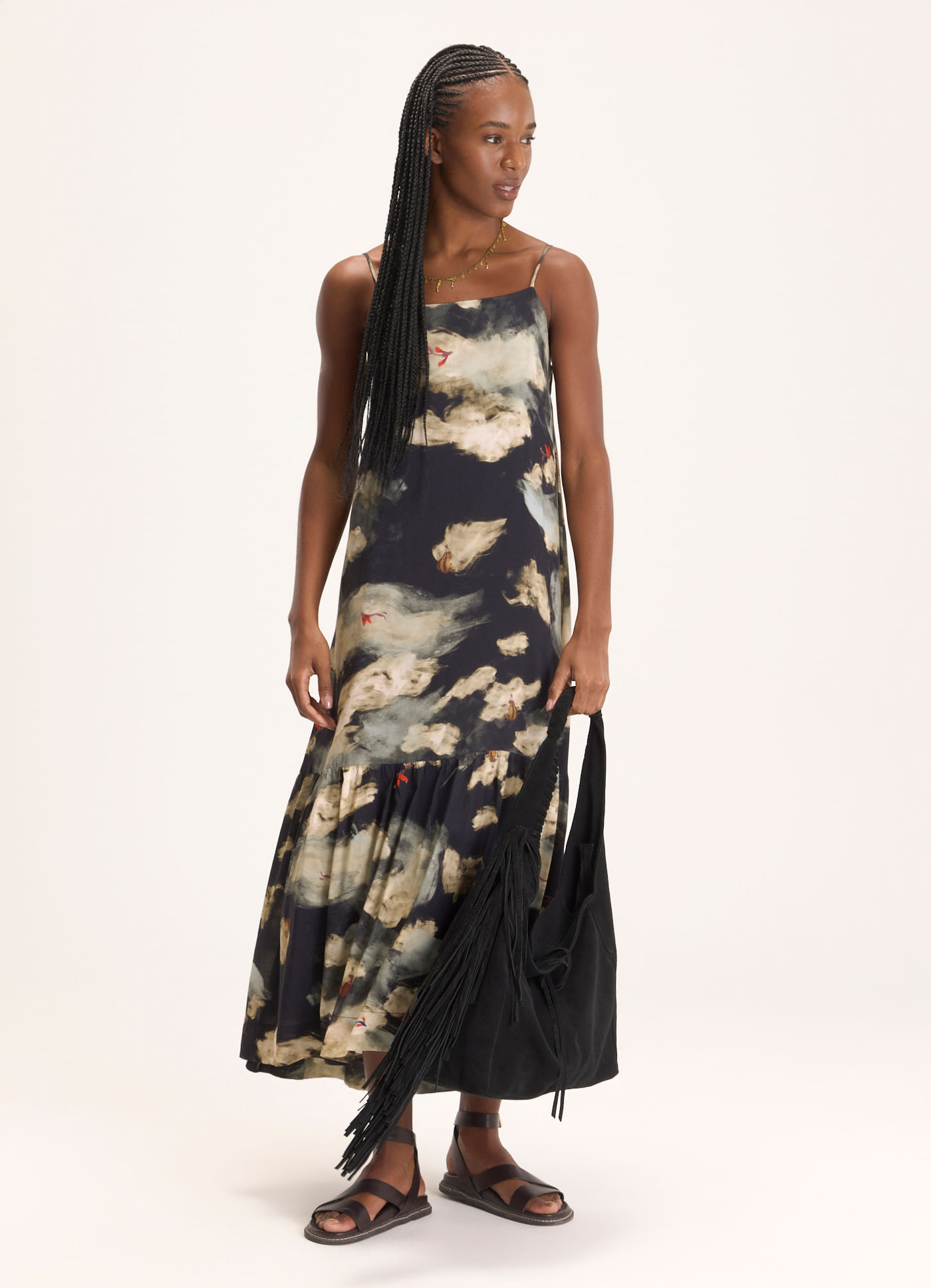 Vestido alcinha estampado sonho lúcido