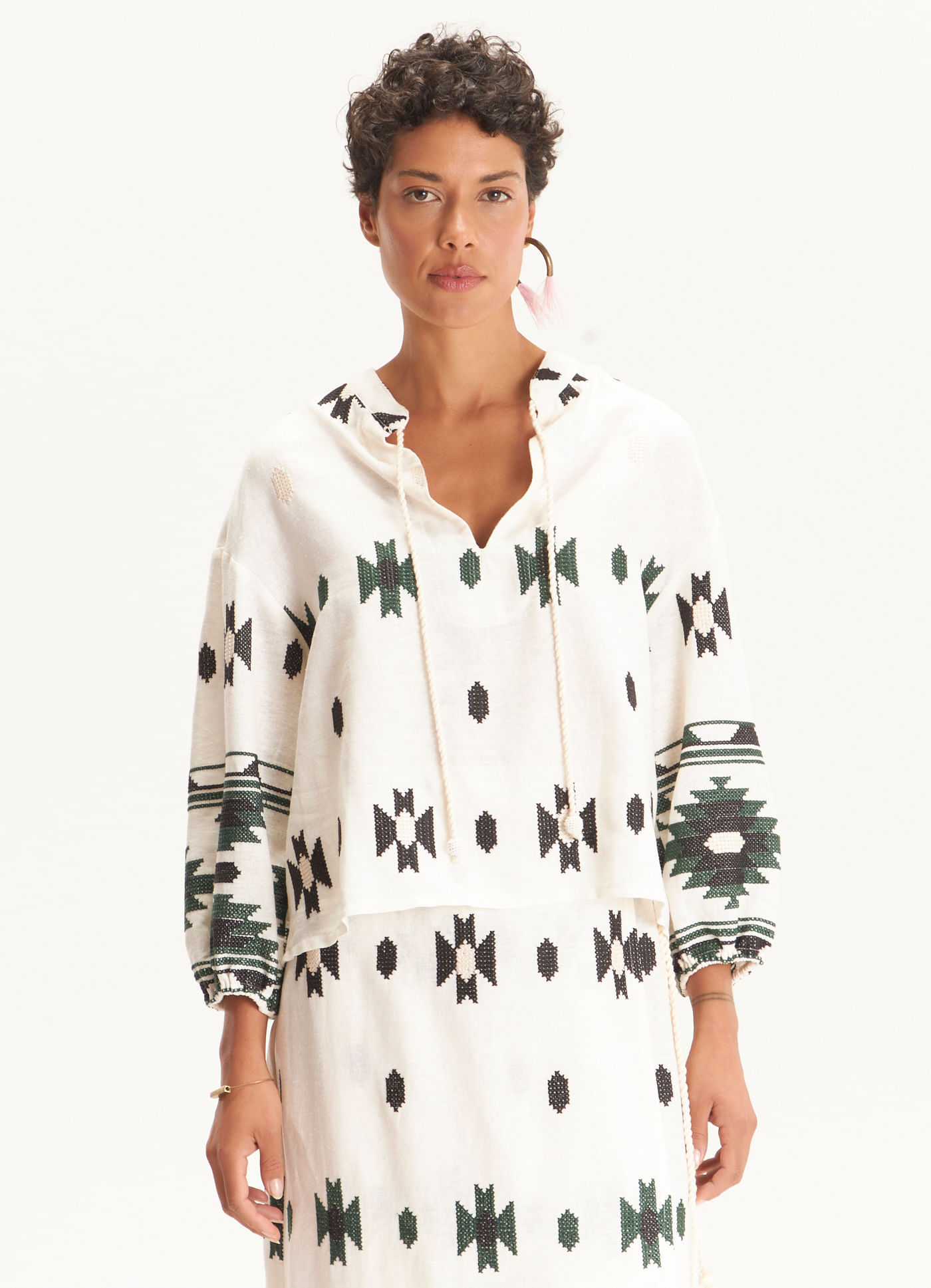 Bata linho bordado boho