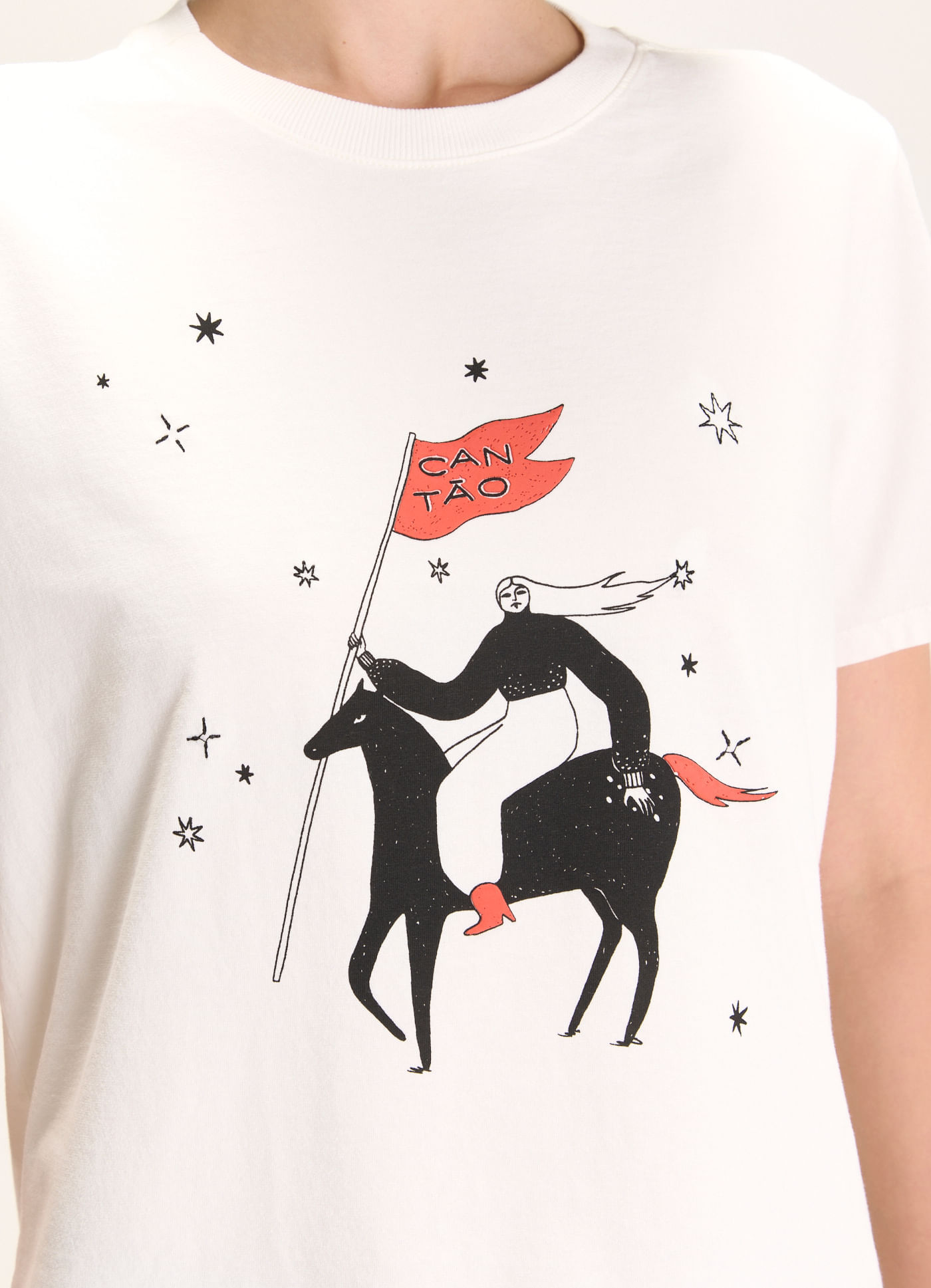 T-shirt classic bordada galope off white