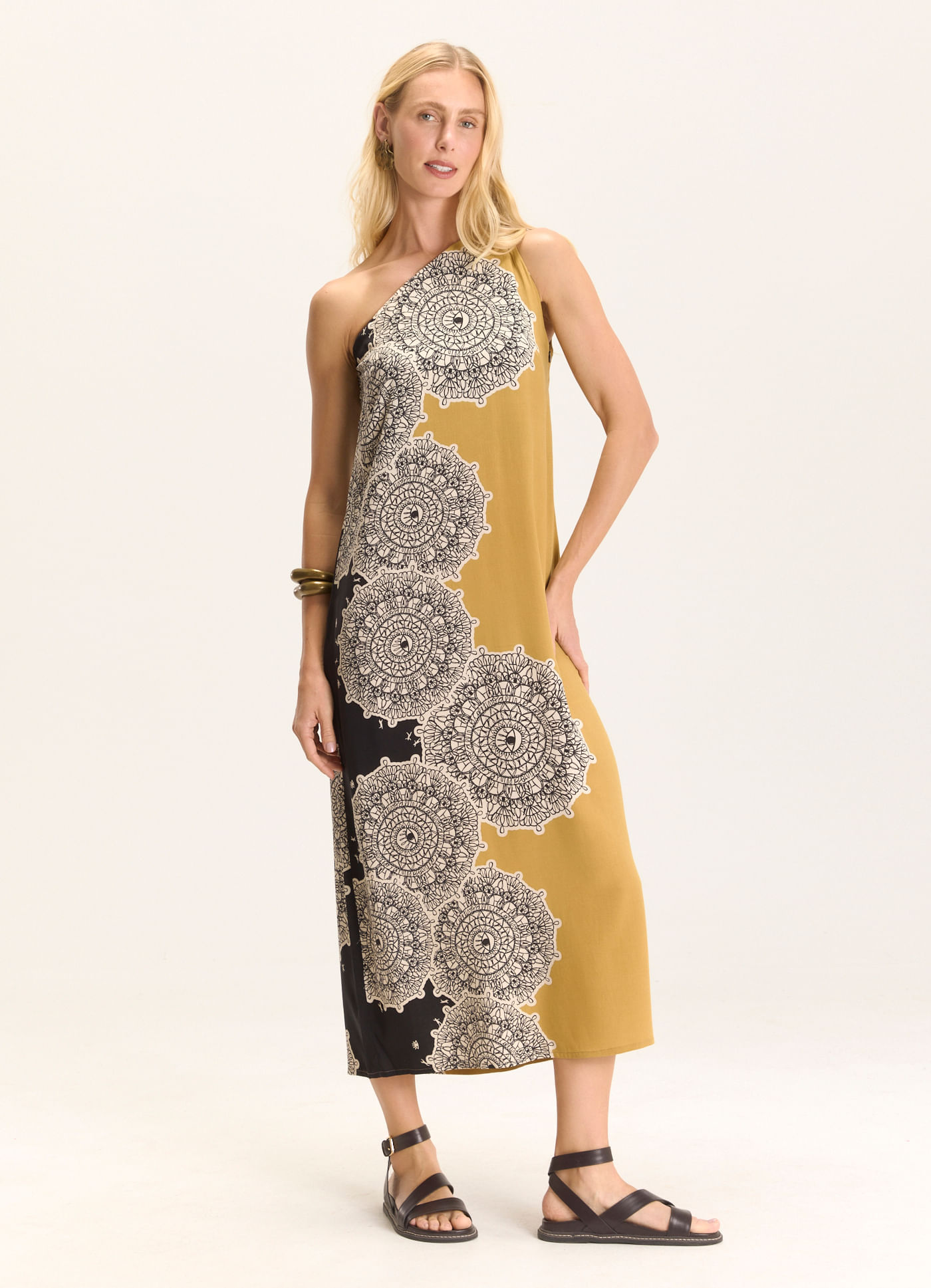 Vestido um ombro estampado nise
