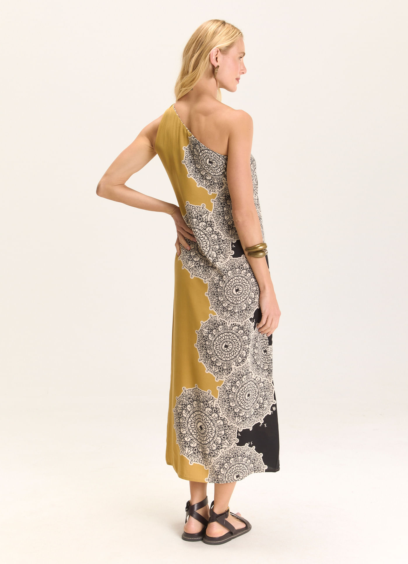 Vestido um ombro estampado nise