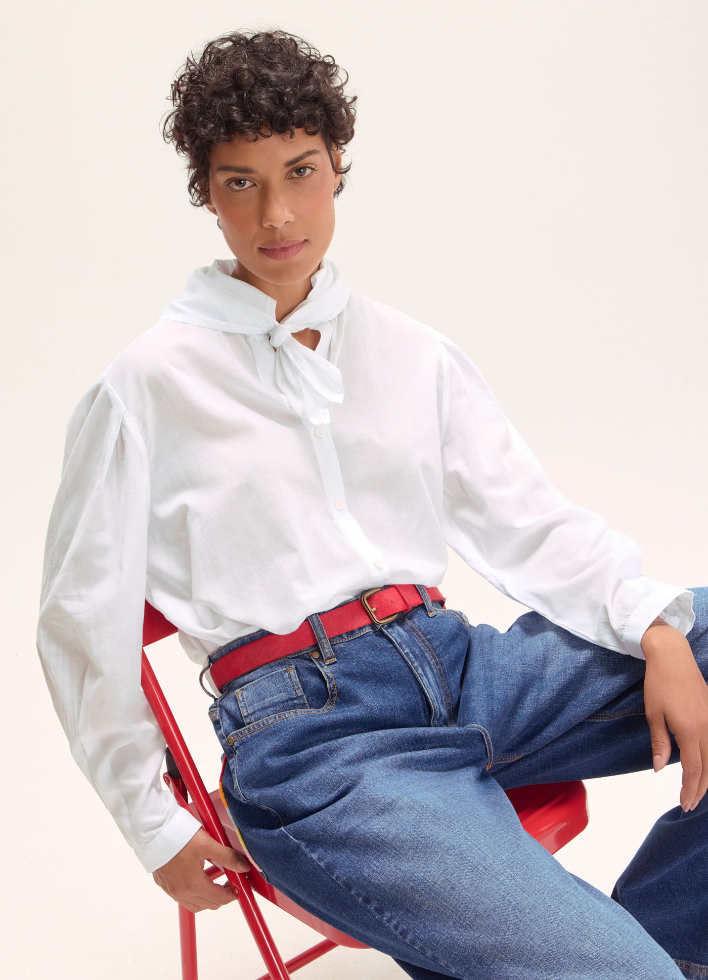 Camisa maxi voil lenço branco